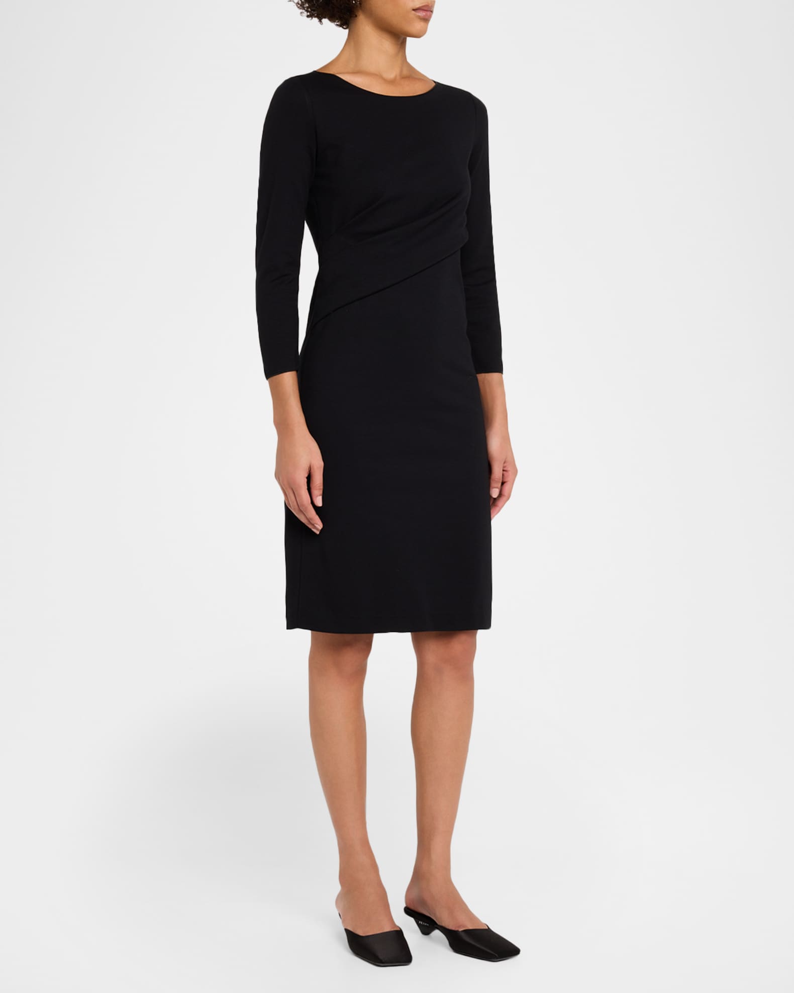3/4 sleeve ruched dress 3/4 Sleeves Compression Knee Length Ruched Dress 134134 Olive Green / 12
