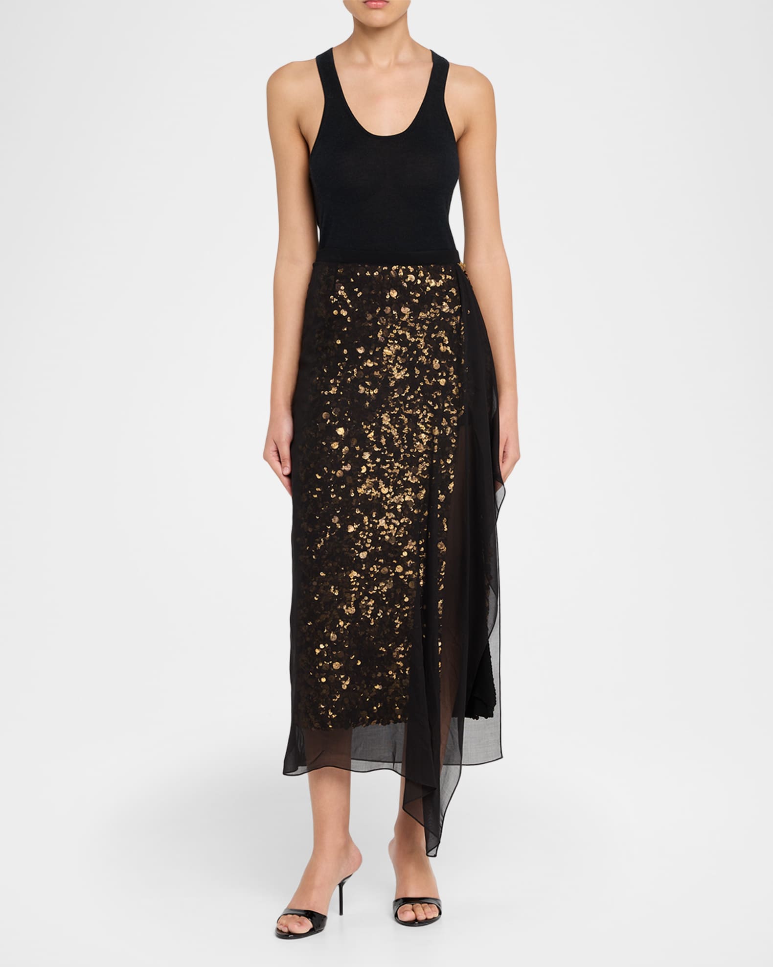 Michael Kors Collection Chiffon-Layered Sequin Midi Skirt | Neiman Marcus