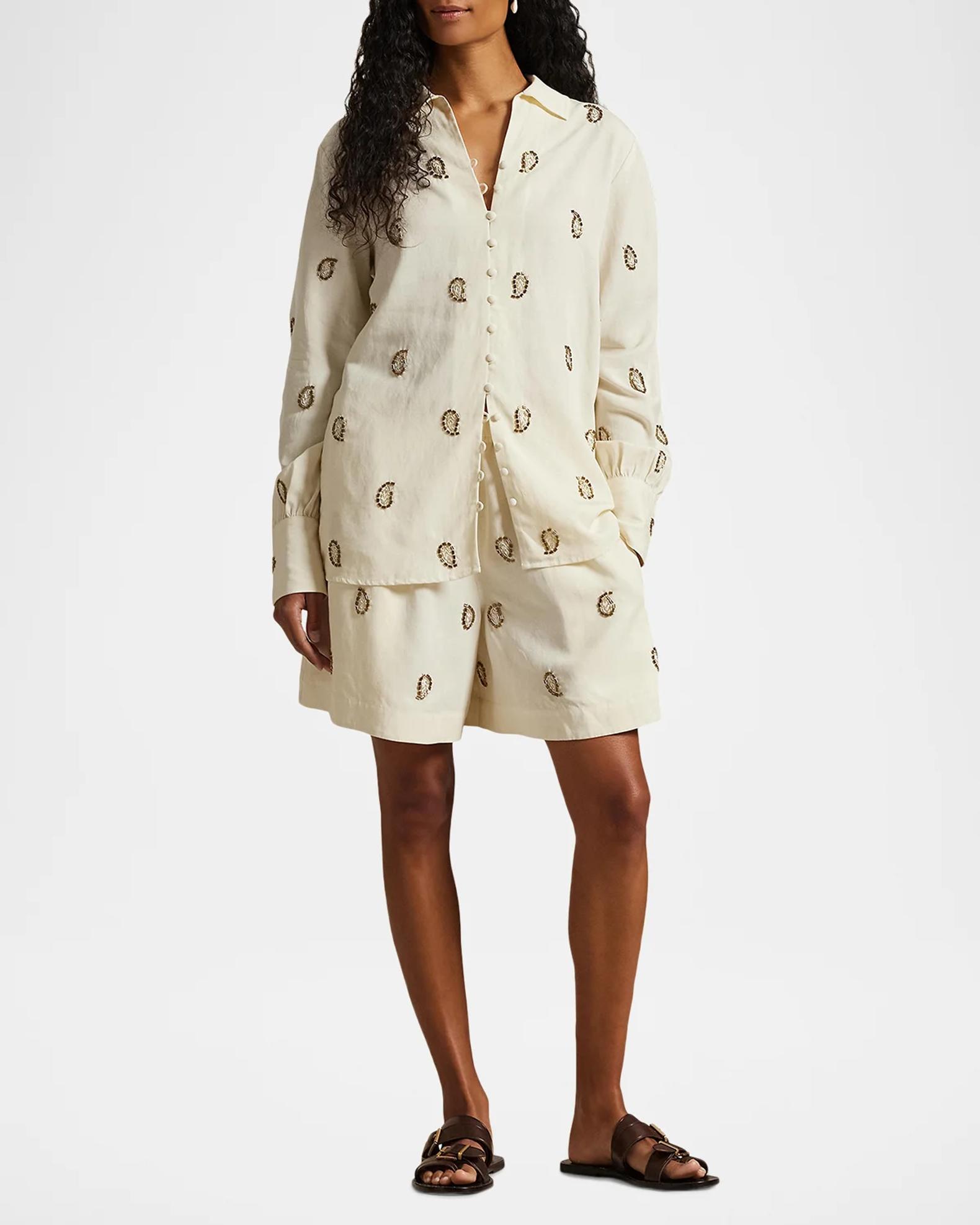 Polo Ralph Lauren Anna Beaded Paisley Shorts | Neiman Marcus