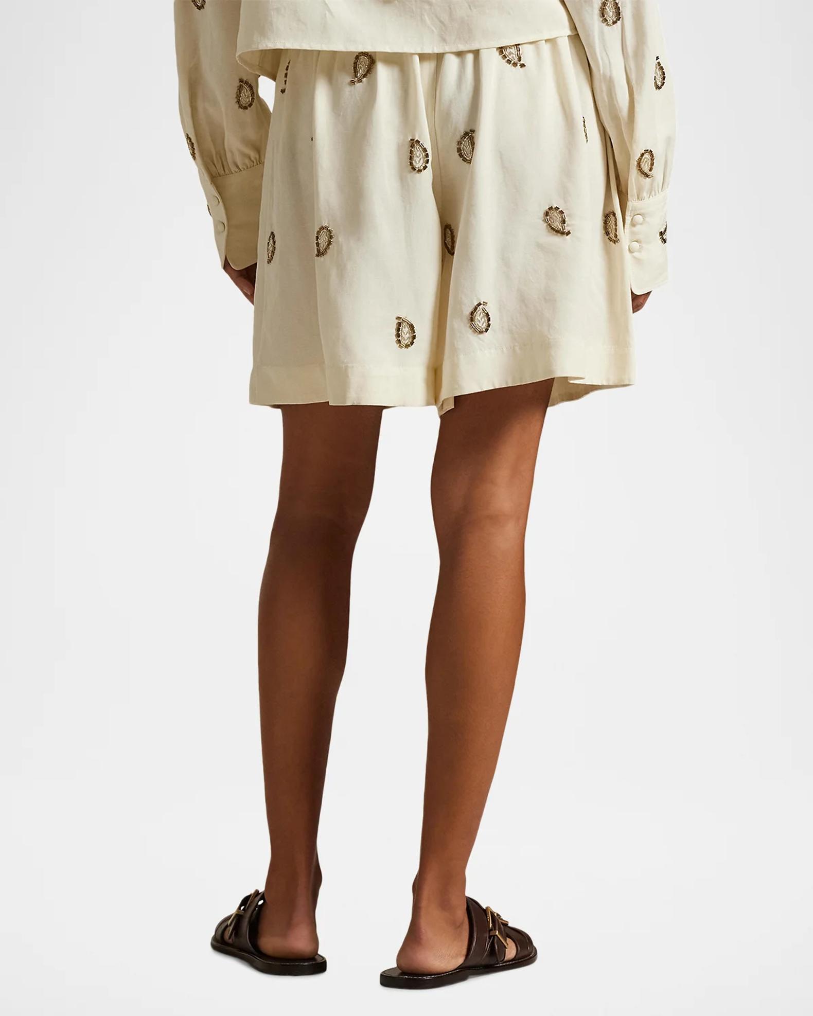 Polo Ralph Lauren Anna Beaded Paisley Shorts | Neiman Marcus