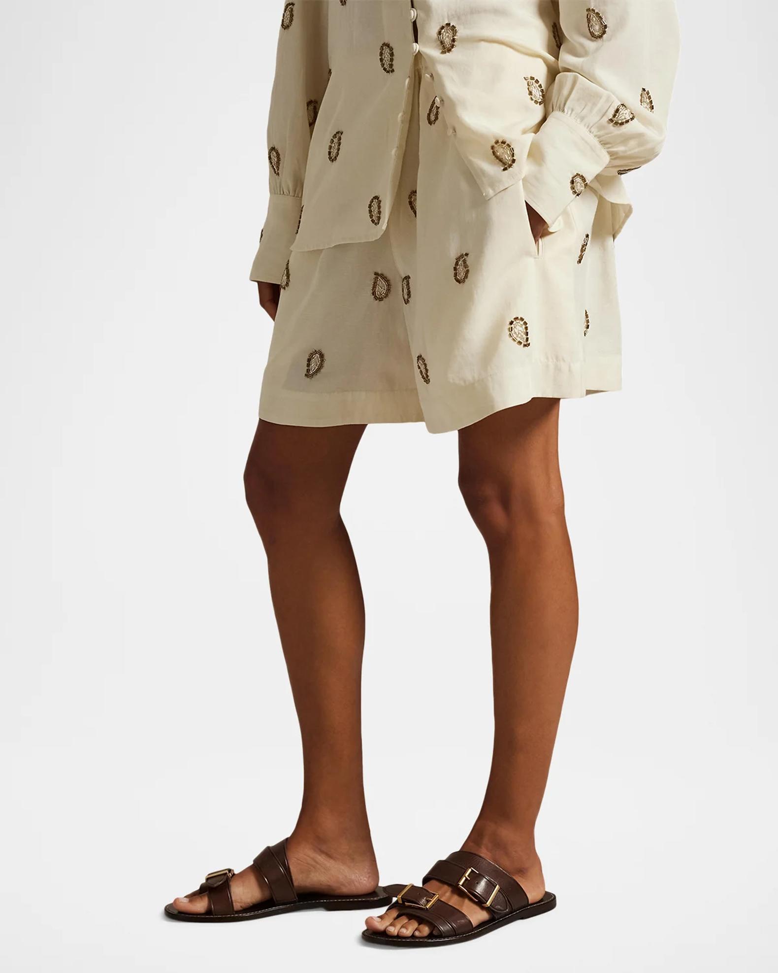 Polo Ralph Lauren Anna Beaded Paisley Shorts | Neiman Marcus
