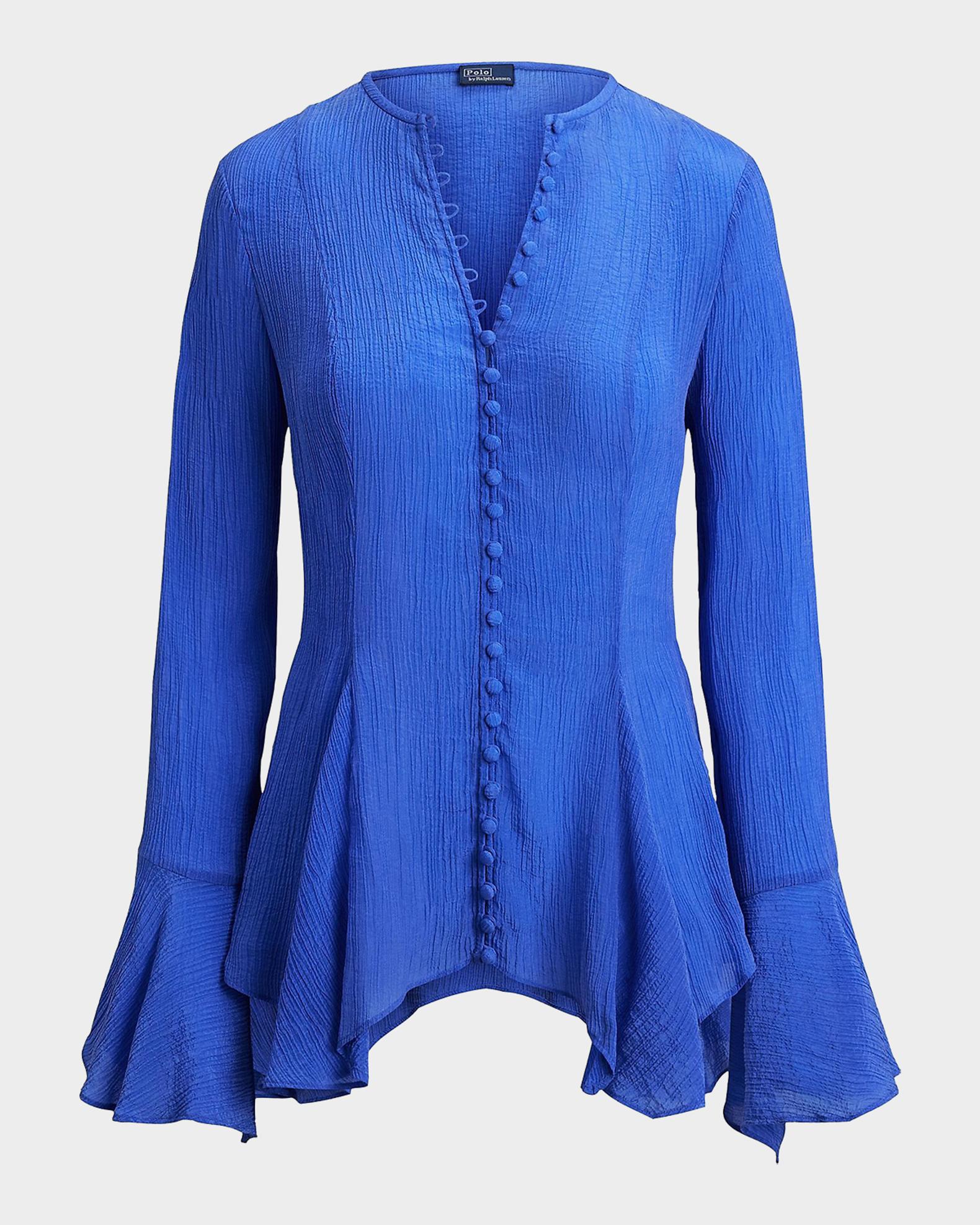 Polo Ralph Lauren Crinkled Button-Front Top | Neiman Marcus