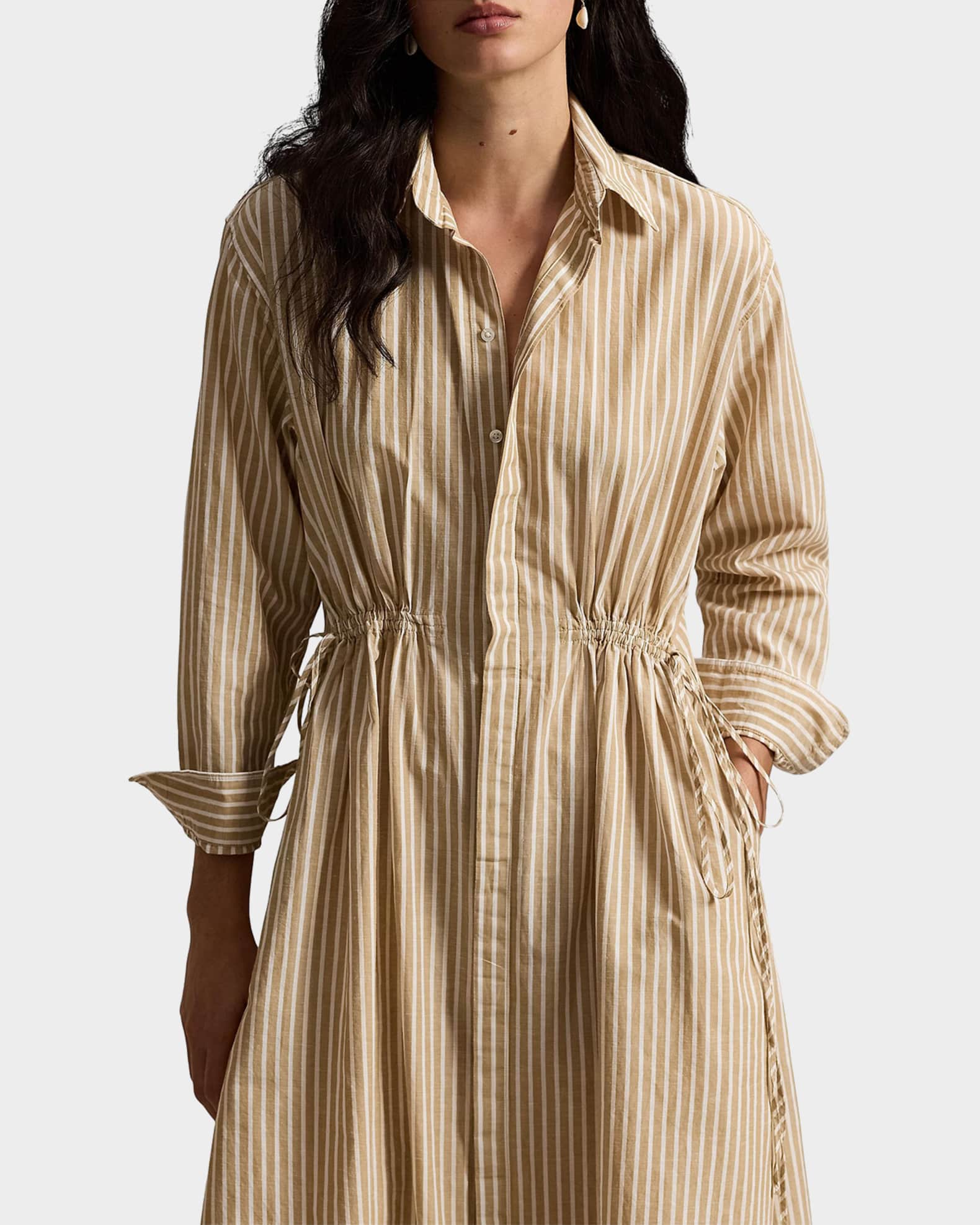 polo ralph lauren striped cotton dress Polo Ralph Lauren Striped Midi Shirt Dress