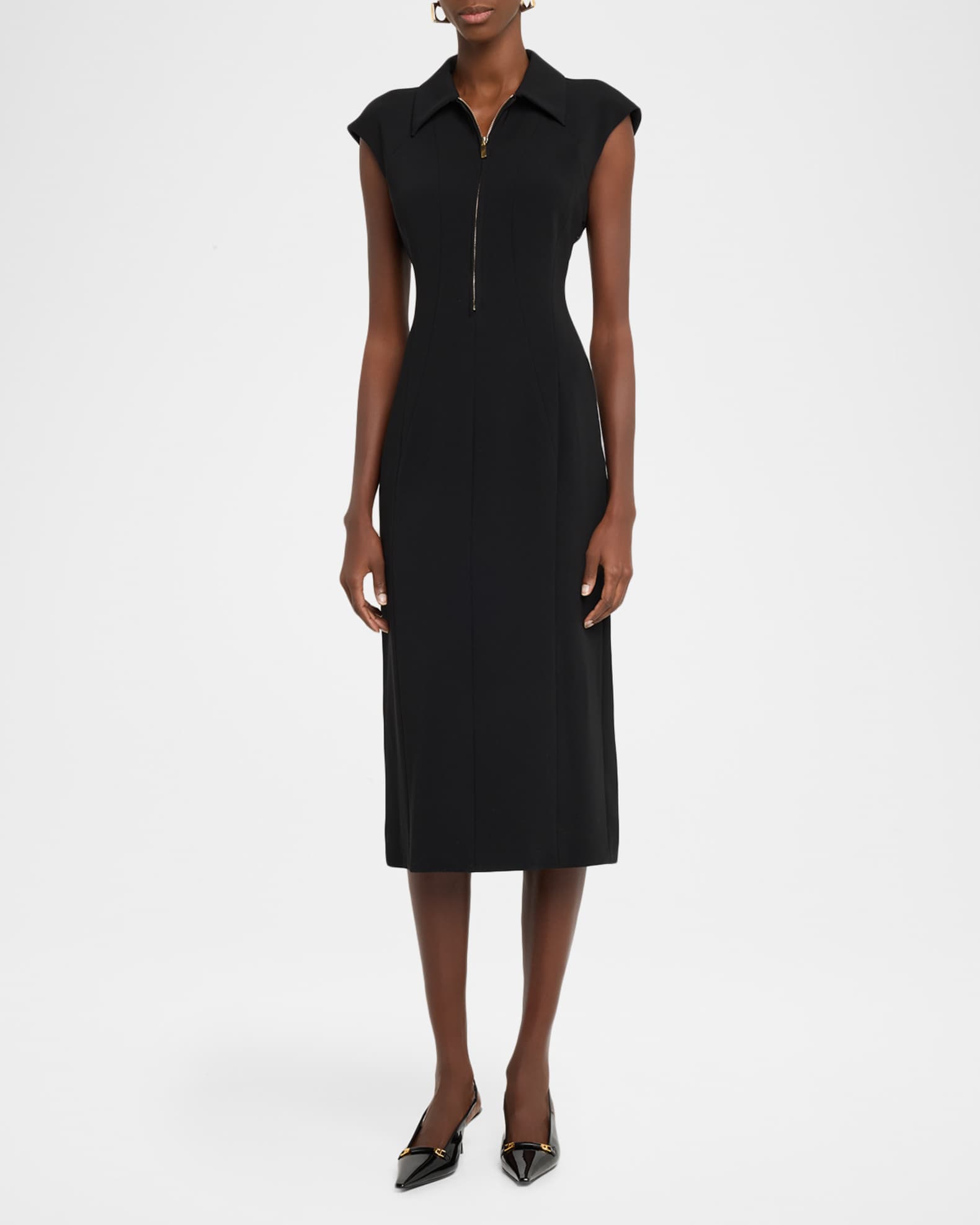 Max Mara Studio Cap-Sleeve Column Midi Dress | Neiman Marcus