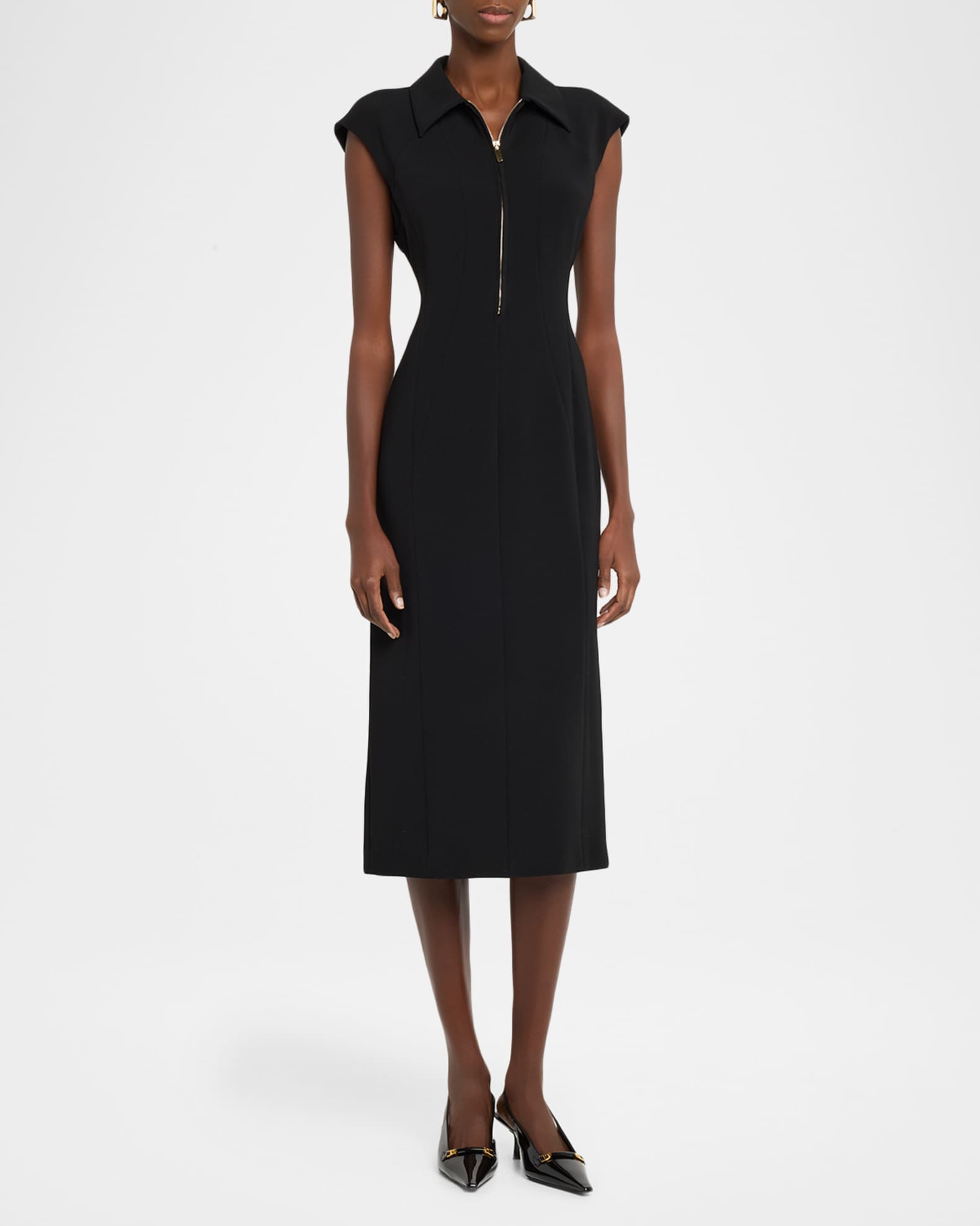Max Mara Studio Cap-Sleeve Column Midi Dress | Neiman Marcus