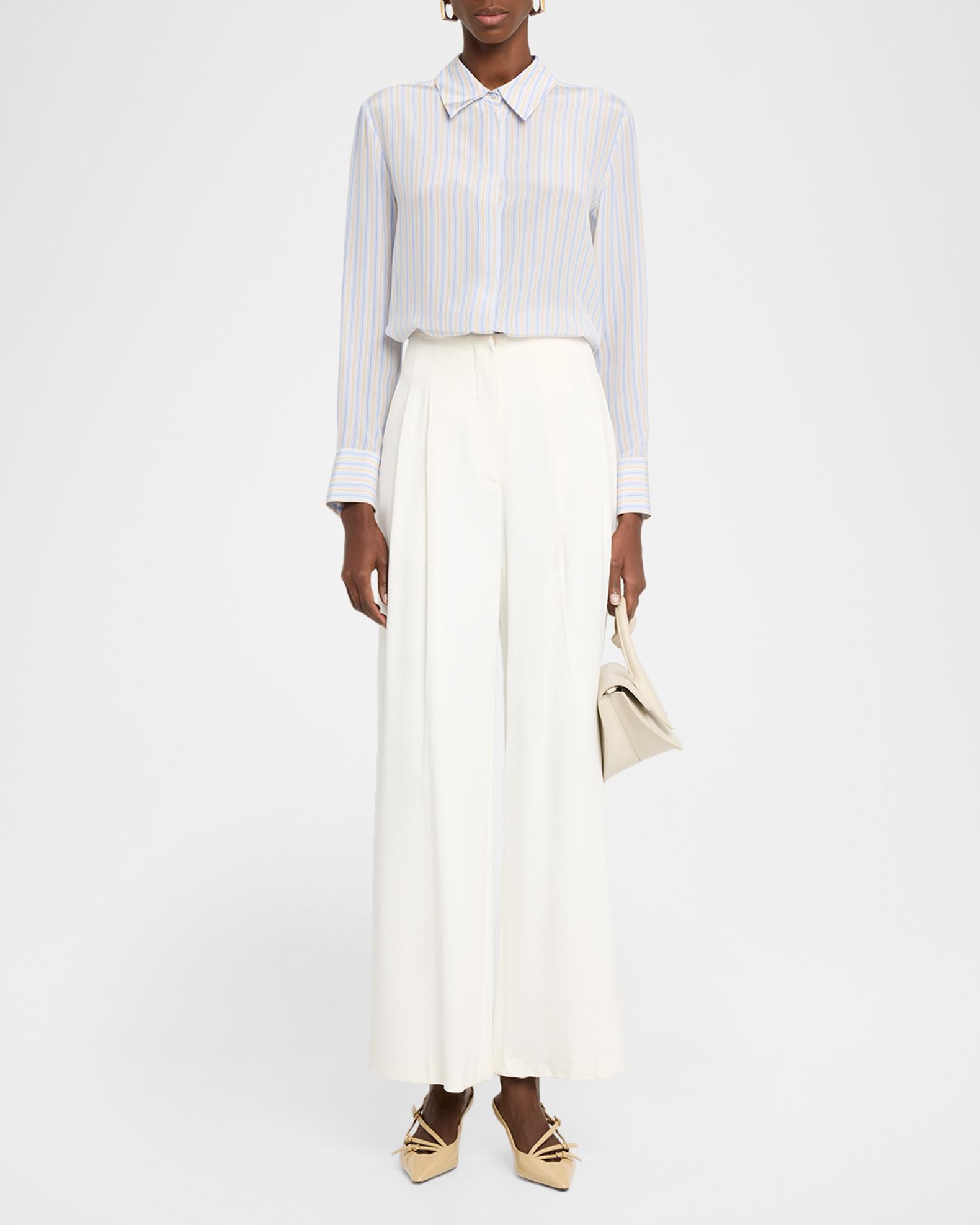 Max Mara Studio Striped Button-Down Silk Shirt | Neiman Marcus