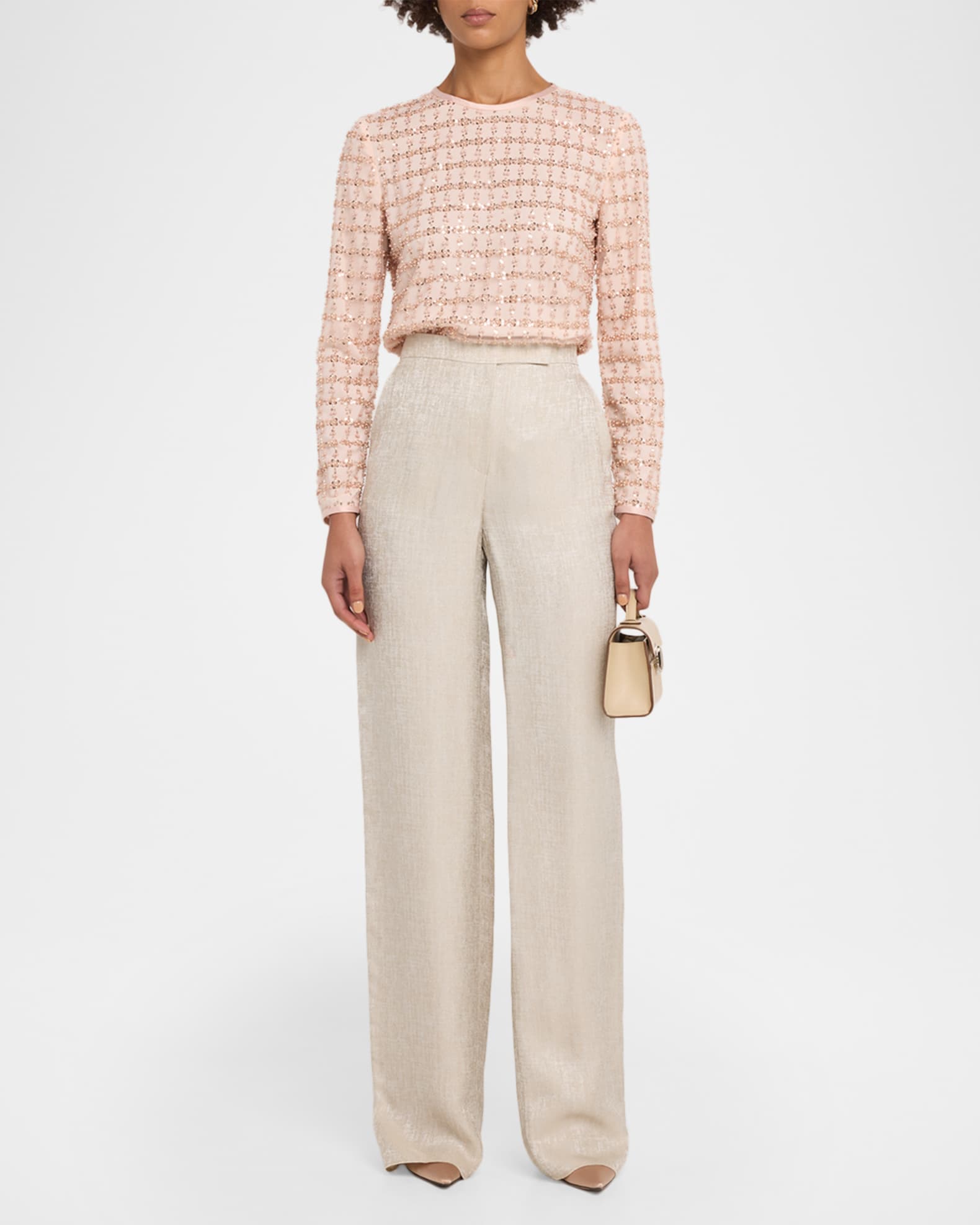 EMPORIO ARMANI リネンレーヨンスラックス Emporio Armani Straight-Leg Shimmer Viscose Pants | Neiman Marcus