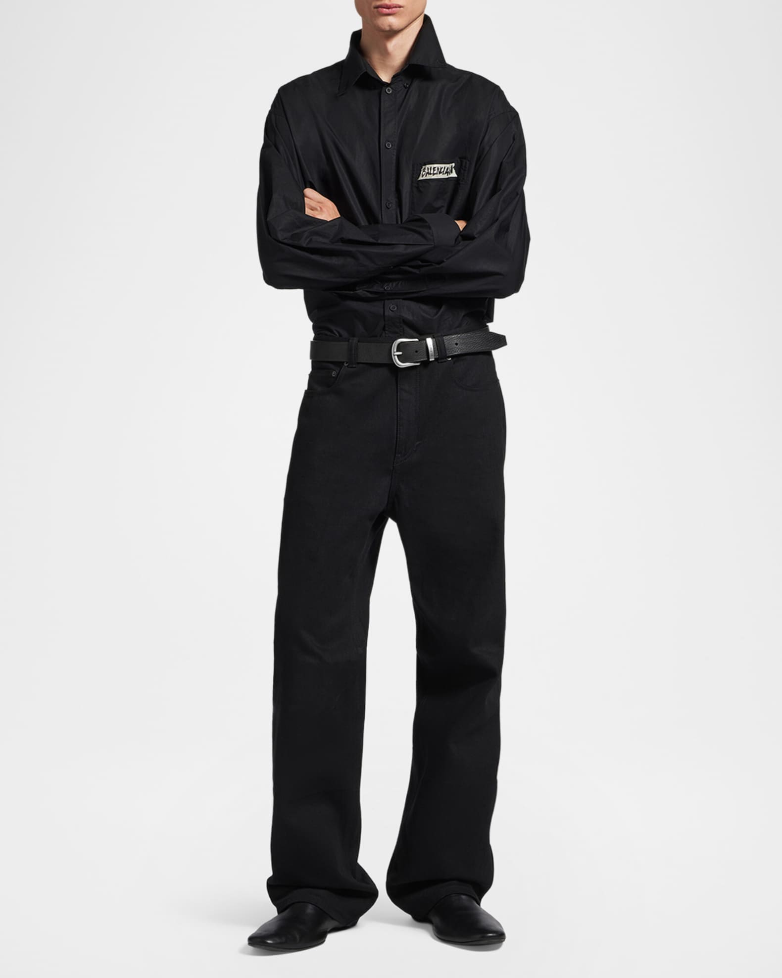 Balenciaga Men's Black Denim Wide-Leg Jeans | Neiman Marcus