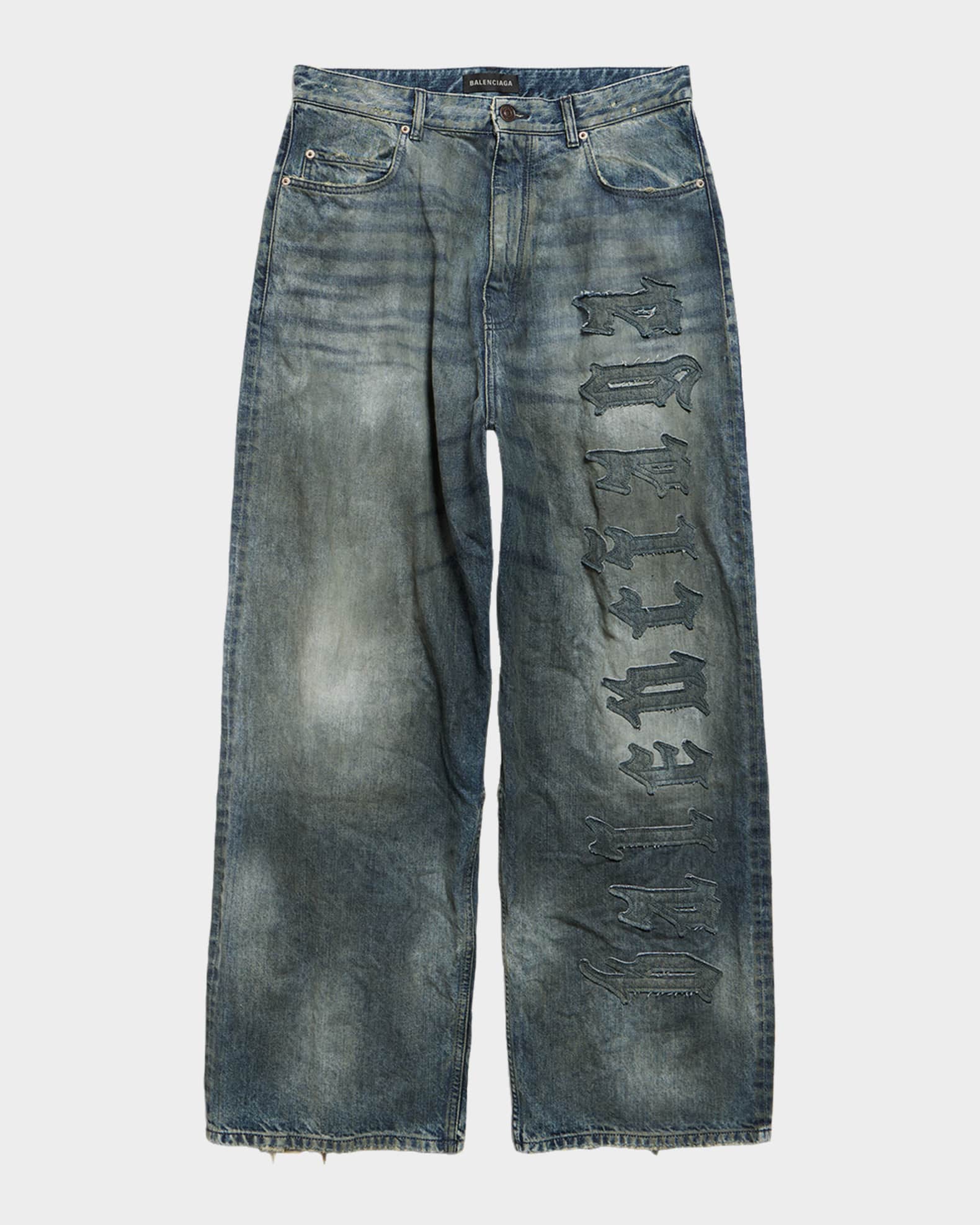 Balenciaga Men's Minimal Gothic Denim Baggy Wide-Leg Pants