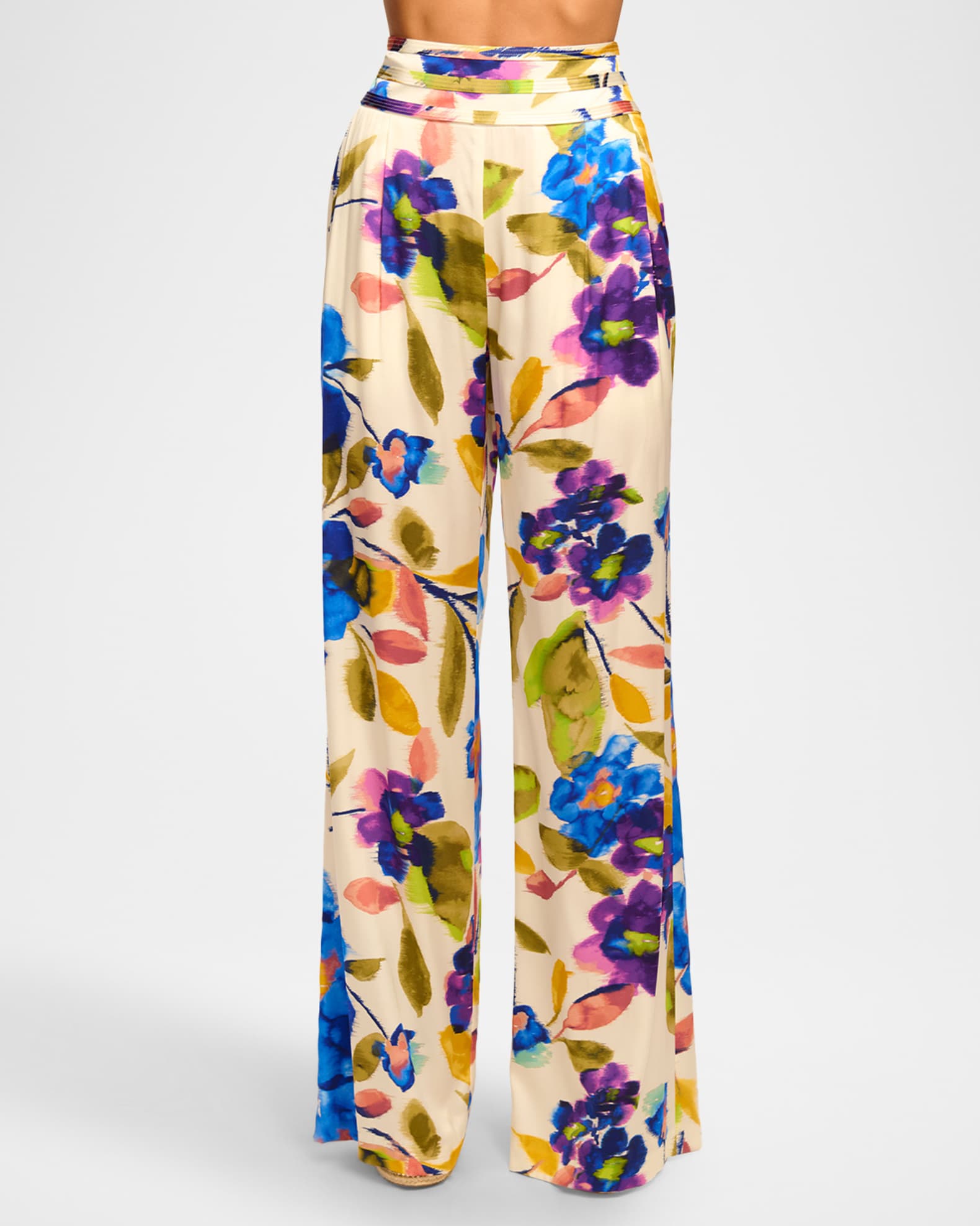 Ramy Brook Joss Wide-Leg Floral Satin Pants | Neiman Marcus