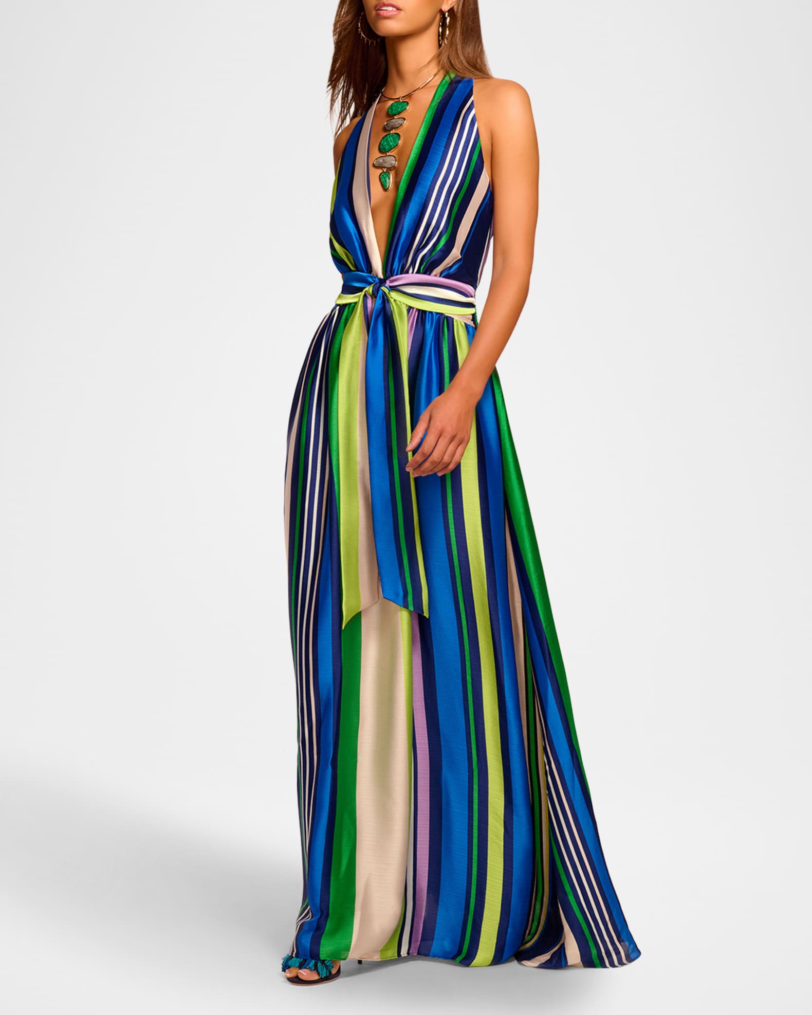 striped formal & gown maxi dress for women Stripe Tie-Back Ruffle Maxi Dress – Pyar&Co main image 1
