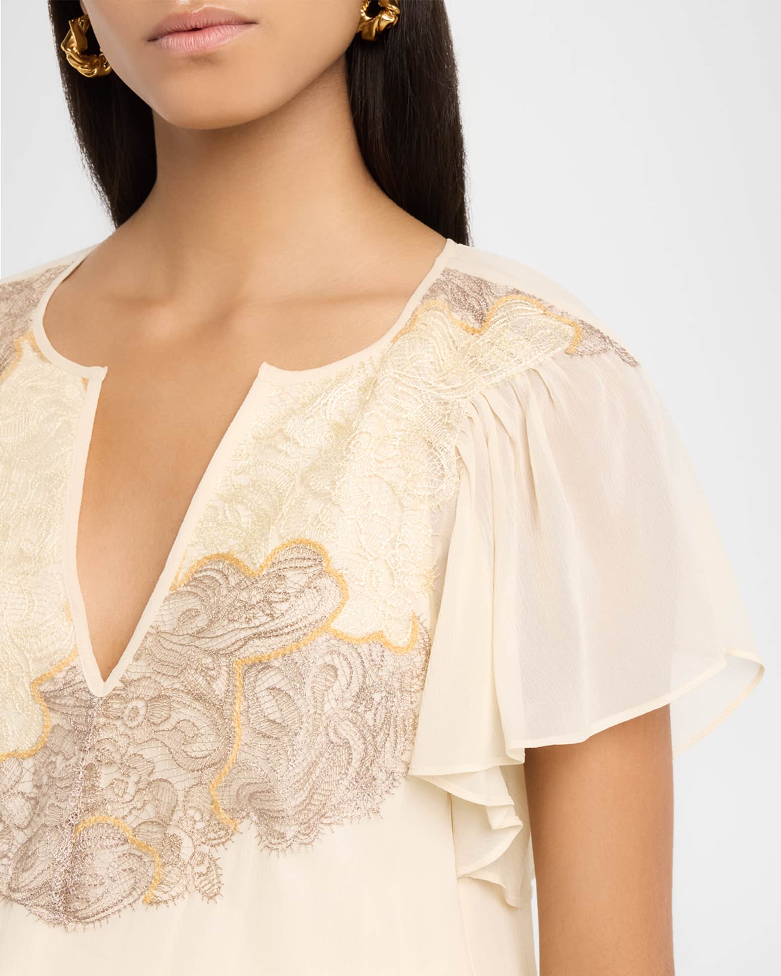 chinese dress ladies Arra Chiffon And Lace Halter Mini Dress - White