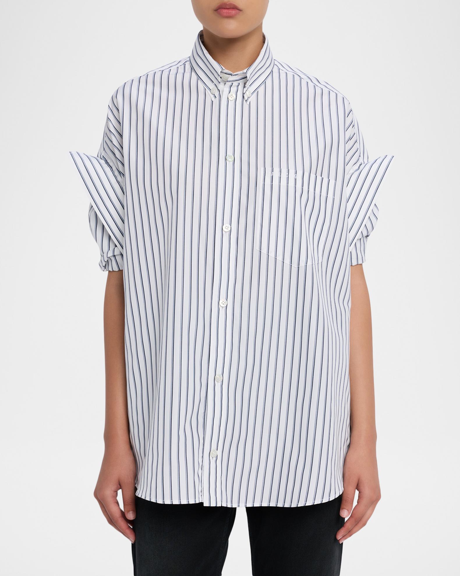 K*a様 BALENCIAGA ストライプシャツ Balenciaga Tucked-Sleeve Striped Poplin Shirt | Neiman Marcus