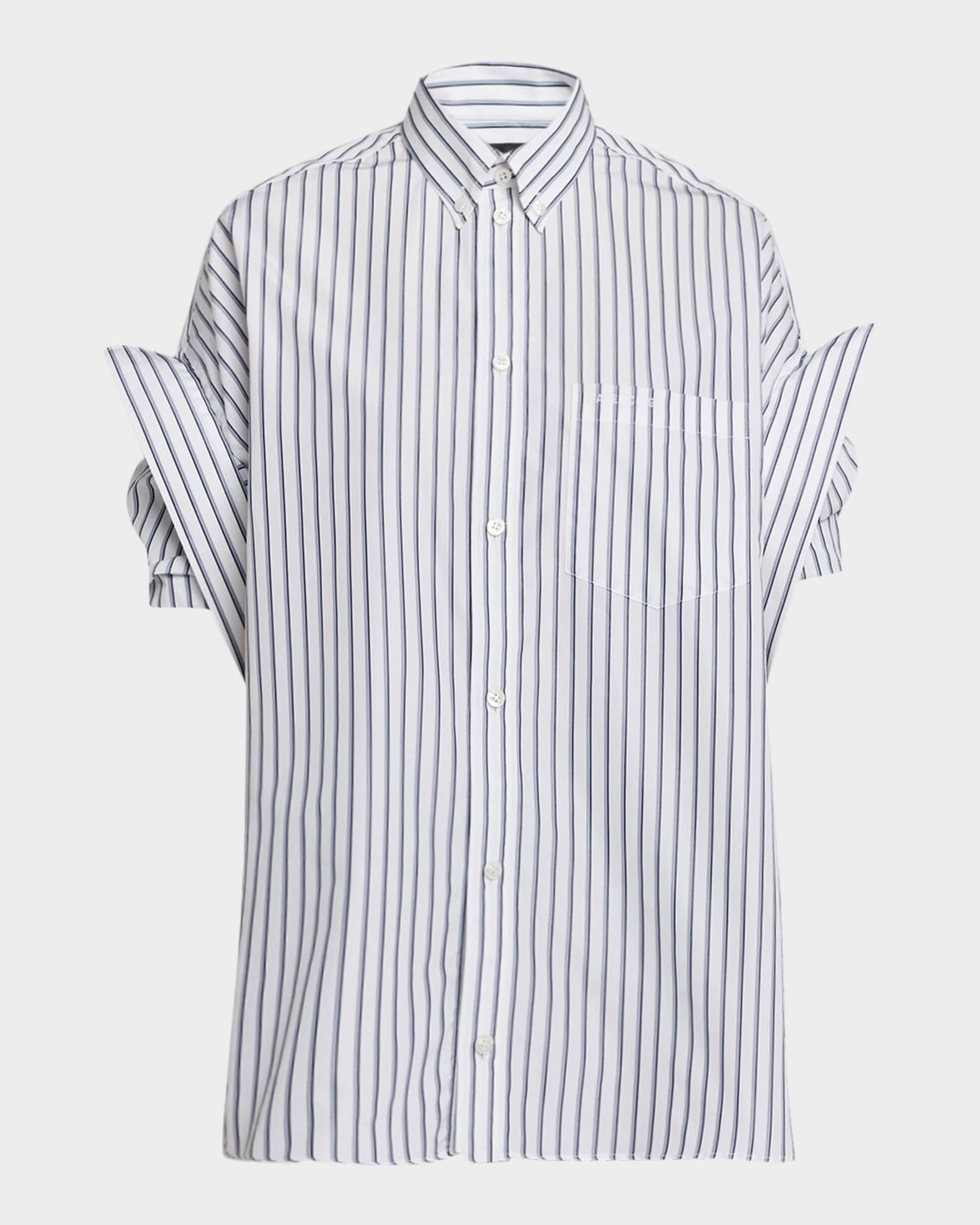 K*a様 BALENCIAGA ストライプシャツ Balenciaga Tucked-Sleeve Striped Poplin Shirt | Neiman Marcus