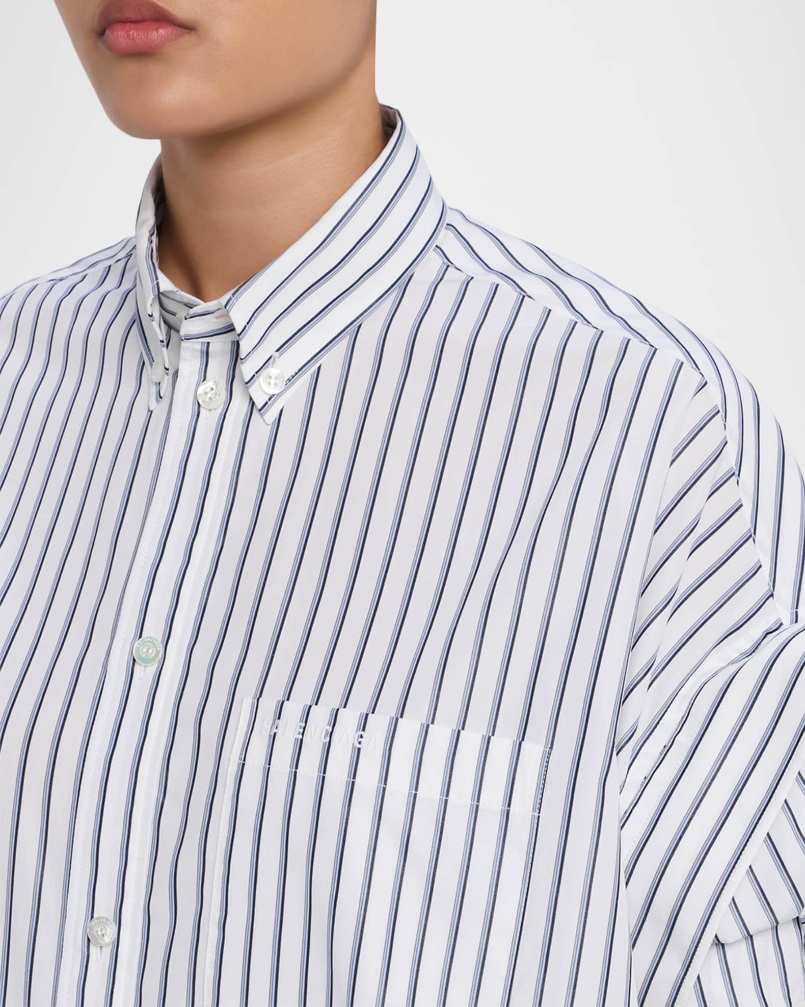 K*a様 BALENCIAGA ストライプシャツ Balenciaga Tucked-Sleeve Striped Poplin Shirt | Neiman Marcus