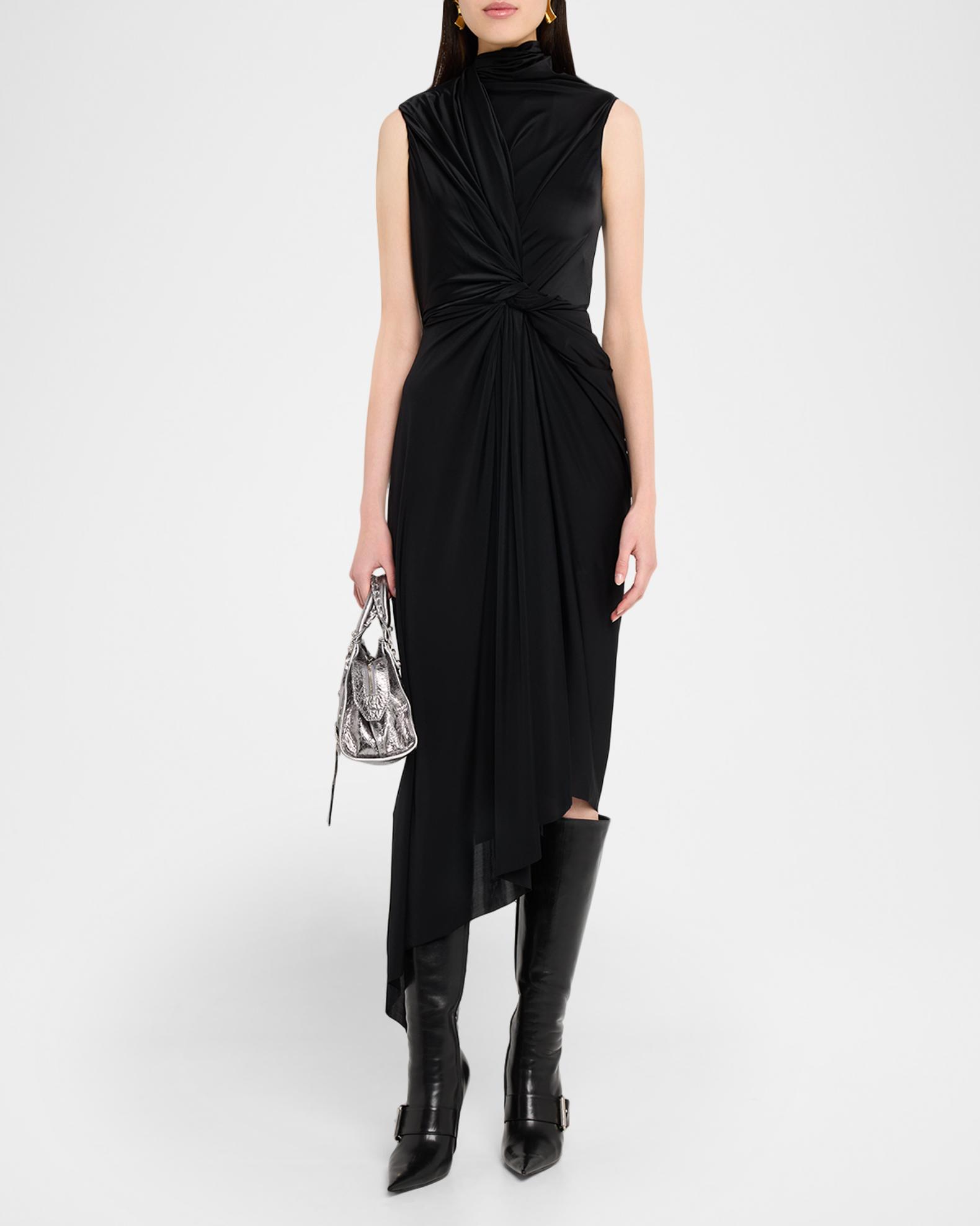 twisted asymmetric midi dress Balenciaga Mockneck in Black Size:16 years Machine Washable sizeScale-small ZAPAKA Women Ivory Formal