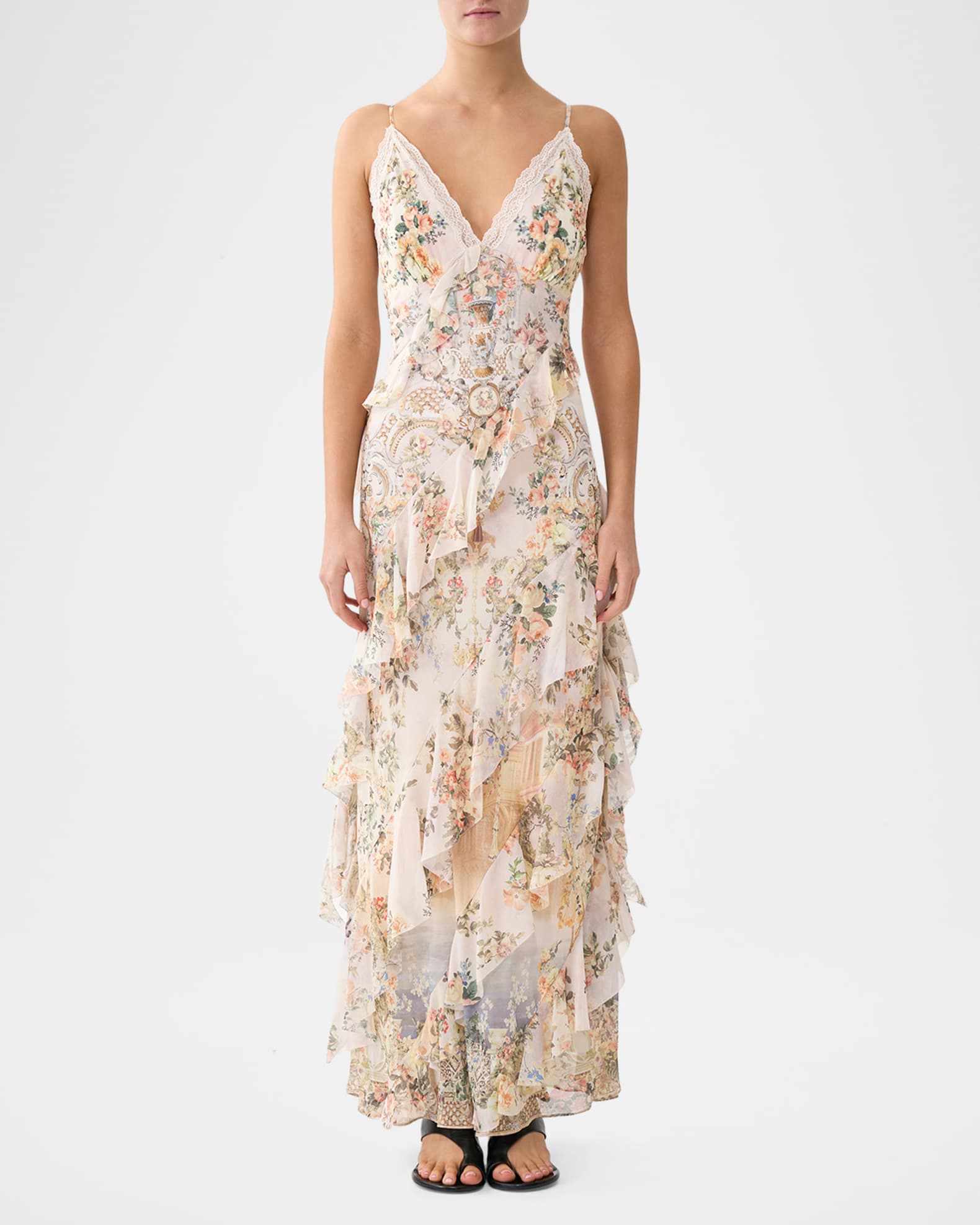 Camilla Twilight in Istanbul Asymmetrical Ruffle Slip Dress | Neiman Marcus
