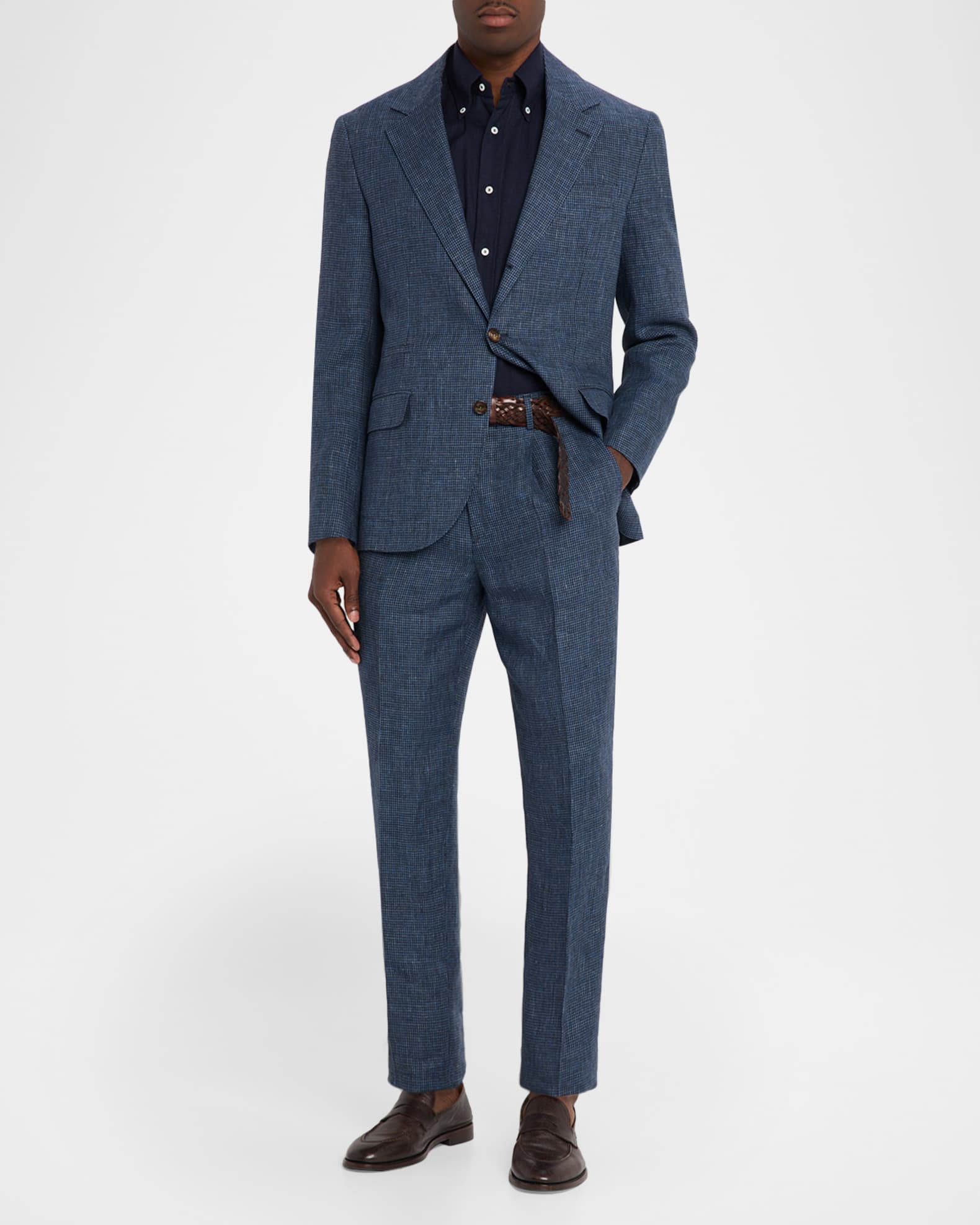 Brunello Cucinelli Men's Linen Houndstooth Two-Piece Suit | Neiman