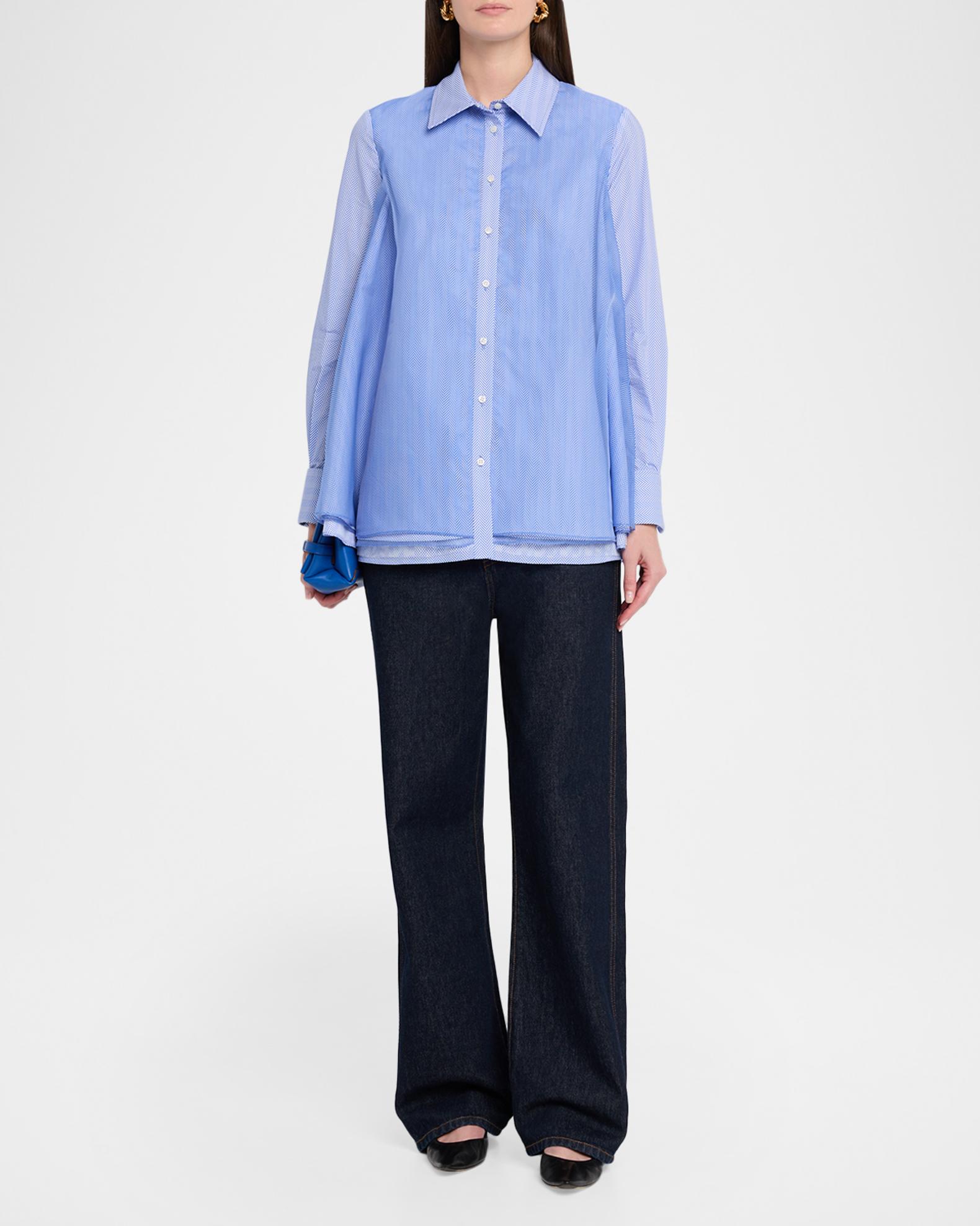 Brandon Maxwell Vaughn Frothy Layered Button-Down Shirt | Neiman Marcus