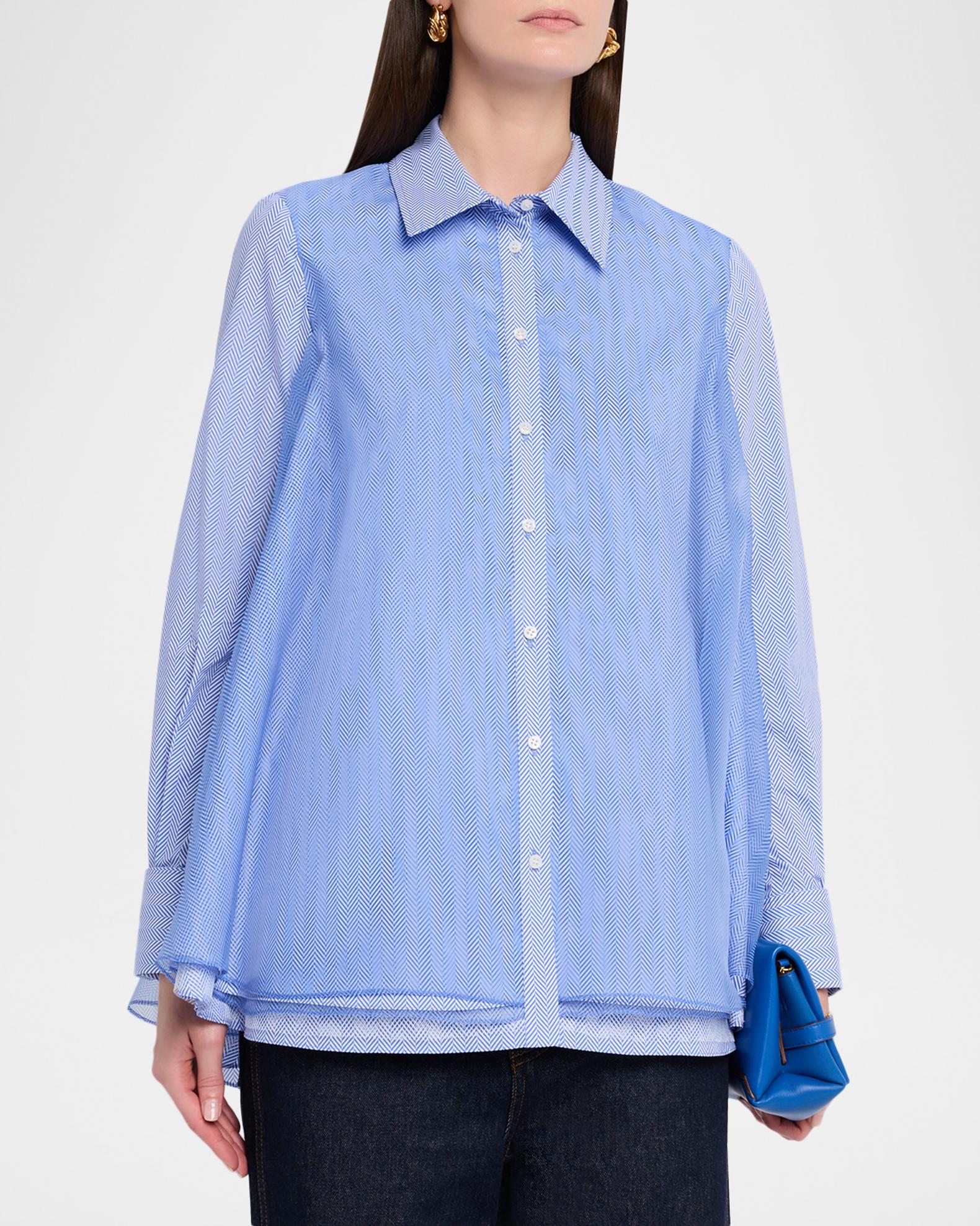 Brandon Maxwell Vaughn Frothy Layered Button-Down Shirt | Neiman Marcus