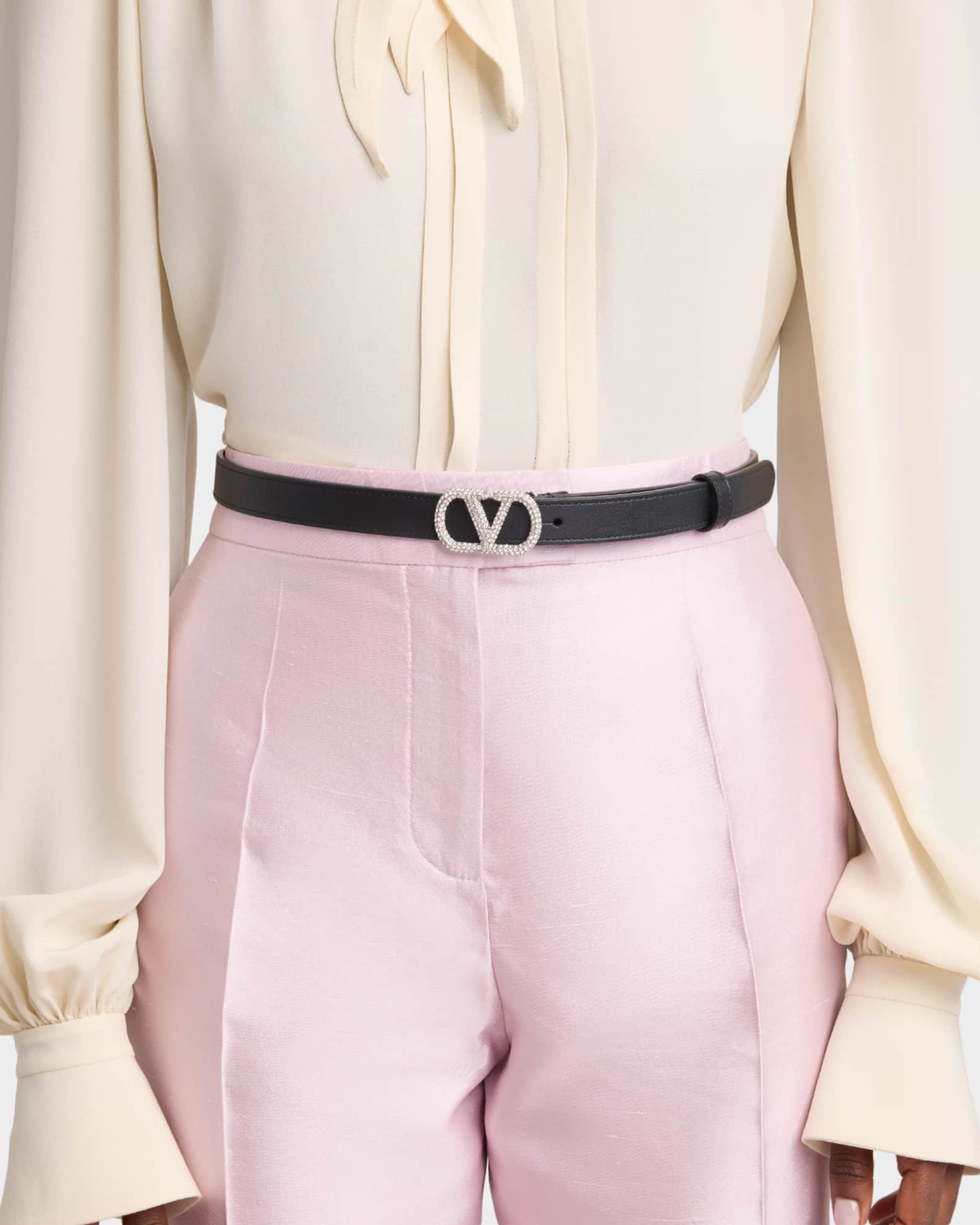 Valentino Garavani Crystal VLogo Leather Belt, 20mm | Neiman Marcus