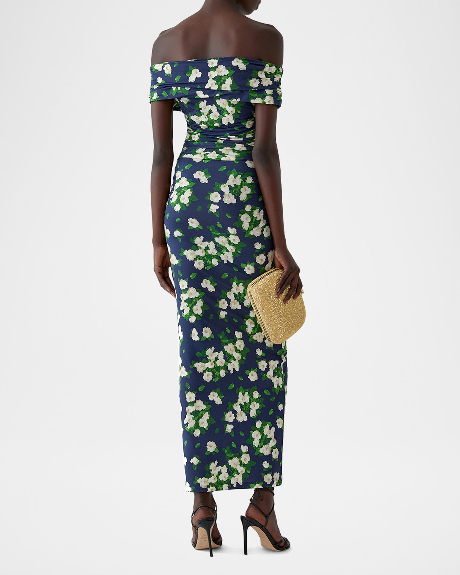 carolina jersey dress Herrera Women's Cabana Floral Off-The-Shoulder Gathered Maxi - Midnight Multi MS354
