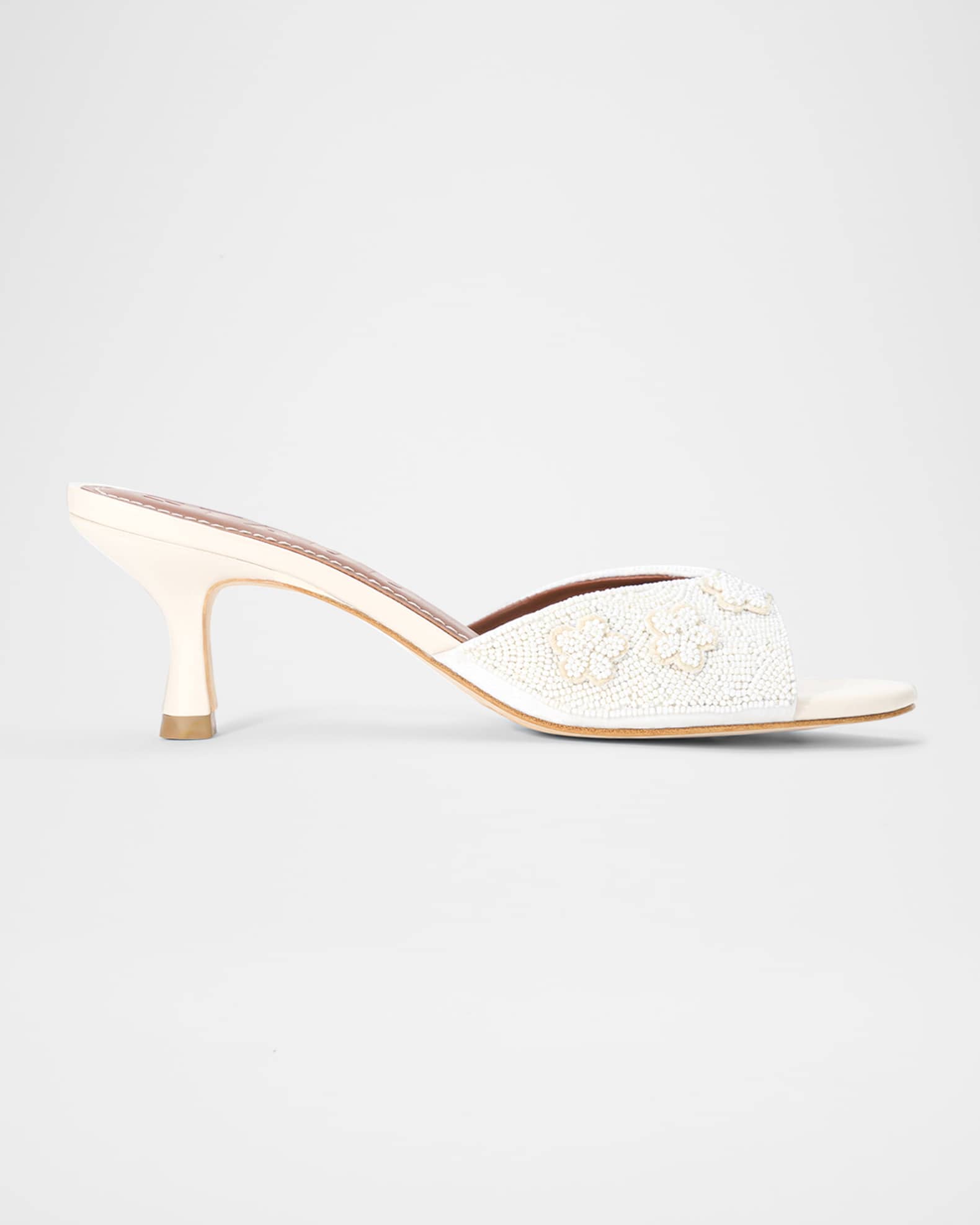 STAUD 60mm Brigitte Beaded Satin Kitten-Heel Mules | Neiman Marcus
