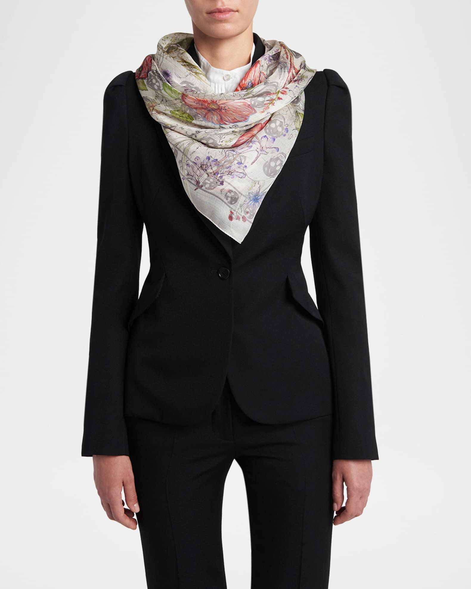 McQueen Skull & Spider Floral Silk Scarf | Neiman Marcus