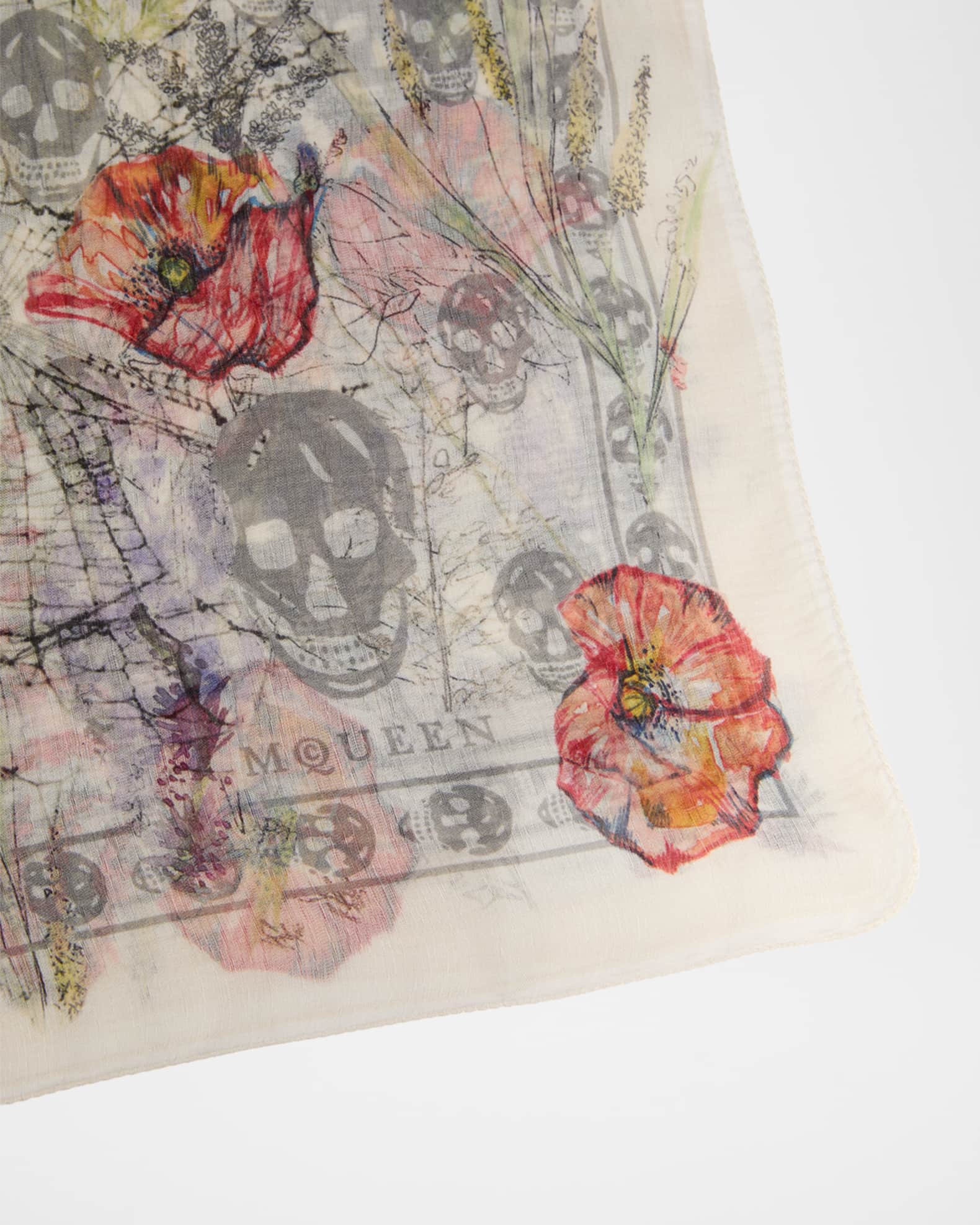 McQueen Skull & Spider Floral Silk Scarf | Neiman Marcus