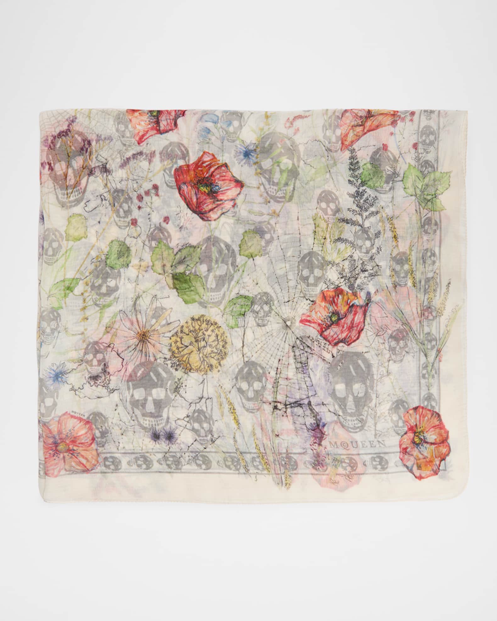 McQueen Skull & Spider Floral Silk Scarf | Neiman Marcus