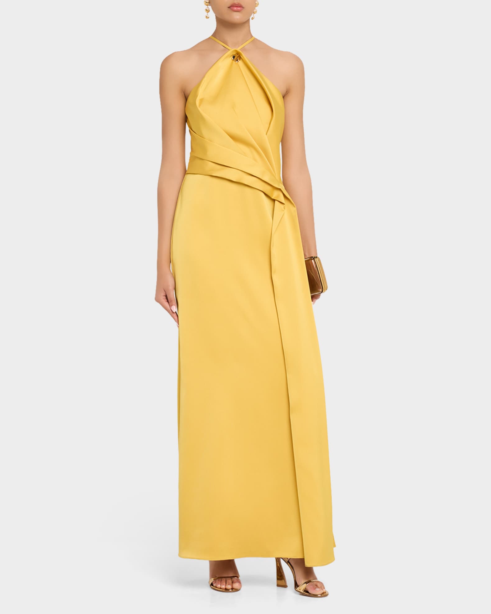 aidan mattox yellow dress AIDAN One Shoulder The sleek column silhouette is elevated by dramatic pleating that cascades from the bodice into a softly draped skirt Aidan Mattox Cut-Out Crepe Mermaid