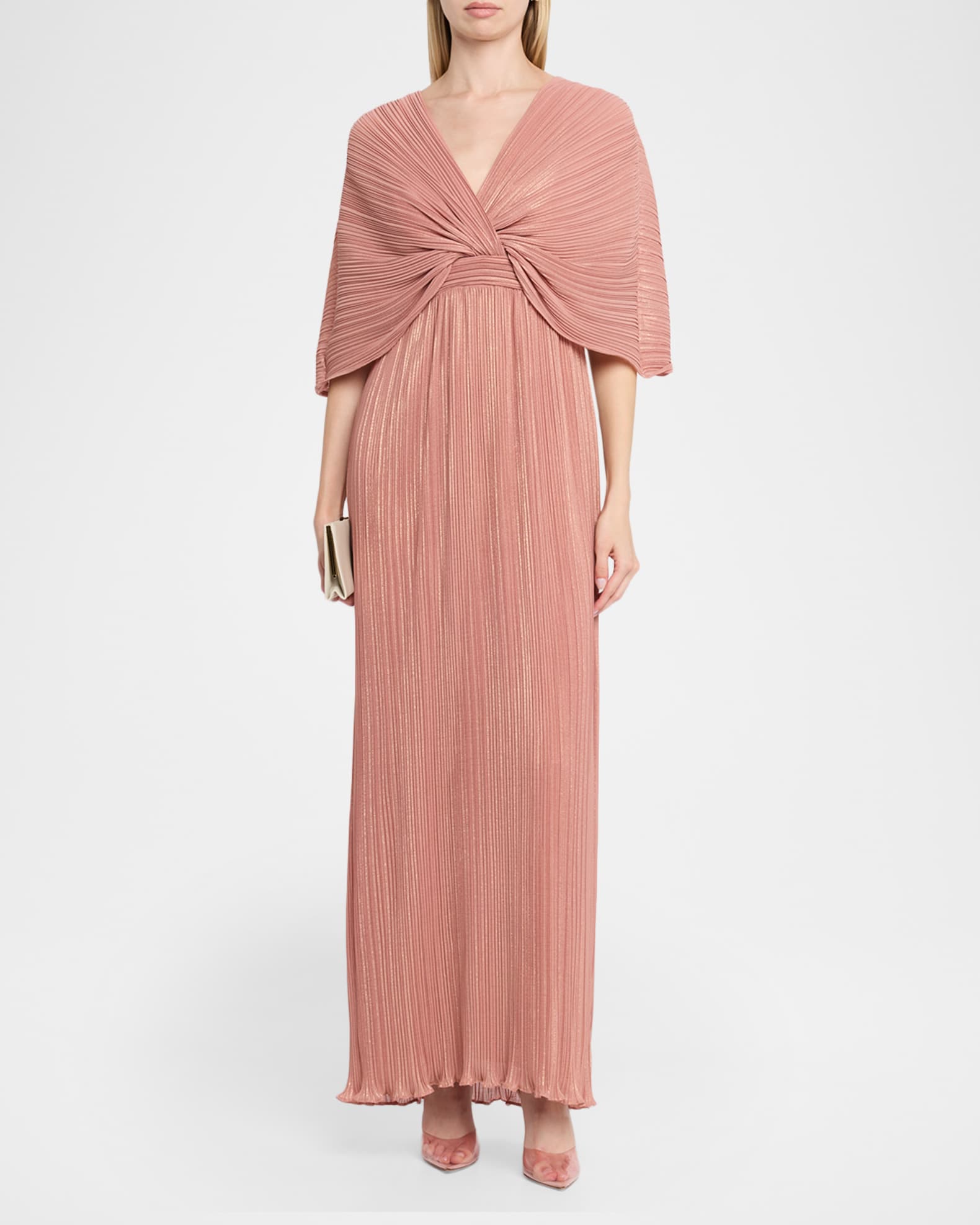 Aidan Mattox Pleated Metallic Chiffon Column Gown | Neiman Marcus