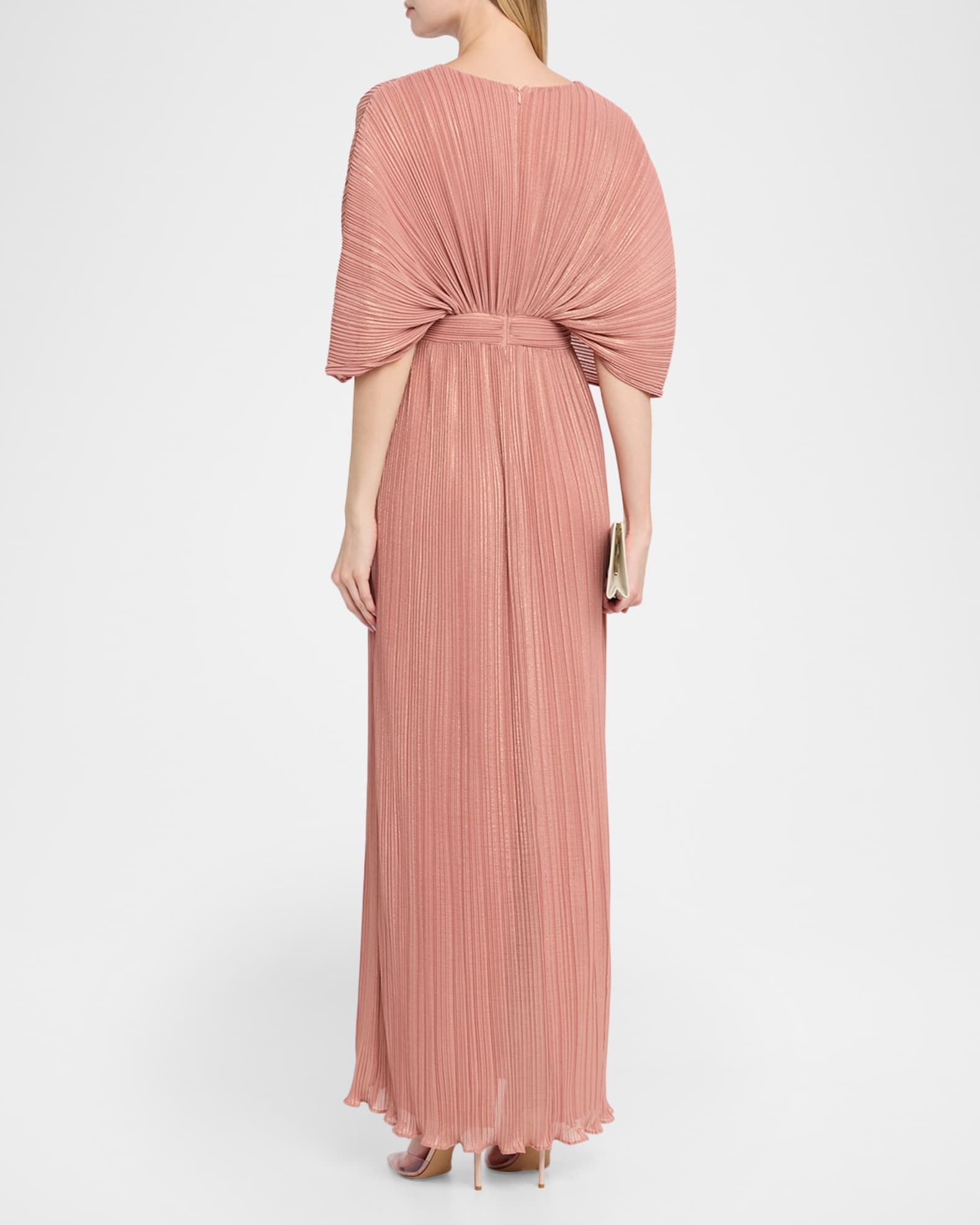 Aidan Mattox Pleated Metallic Chiffon Column Gown | Neiman Marcus