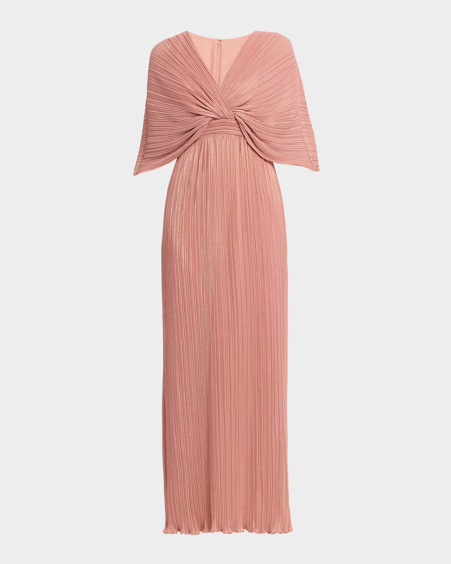Aidan Mattox Pleated Metallic Chiffon Column Gown | Neiman Marcus