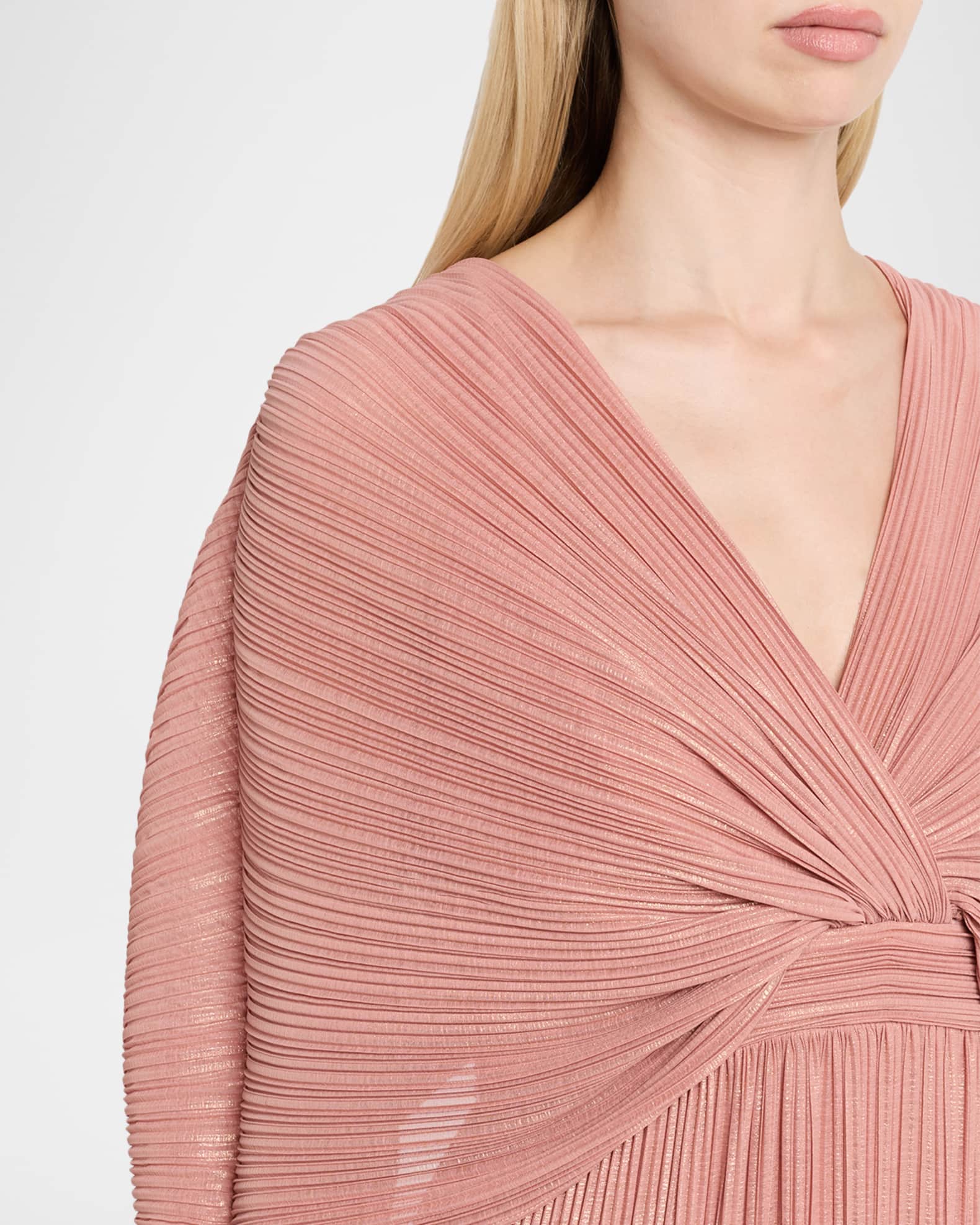 Aidan Mattox Pleated Metallic Chiffon Column Gown | Neiman Marcus