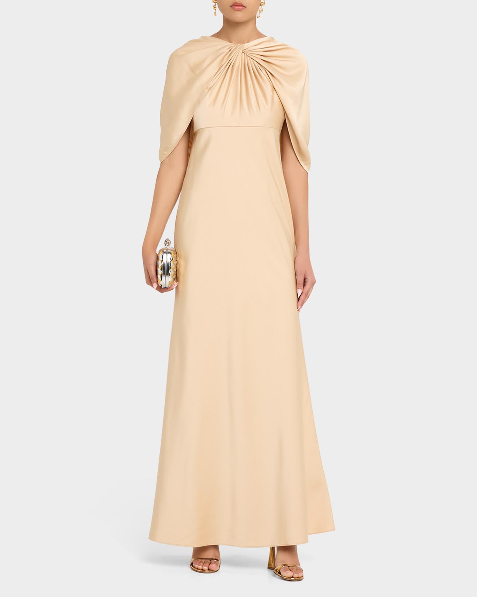 Aidan Mattox Women's Cape Sleeve Satin Gown - Natural