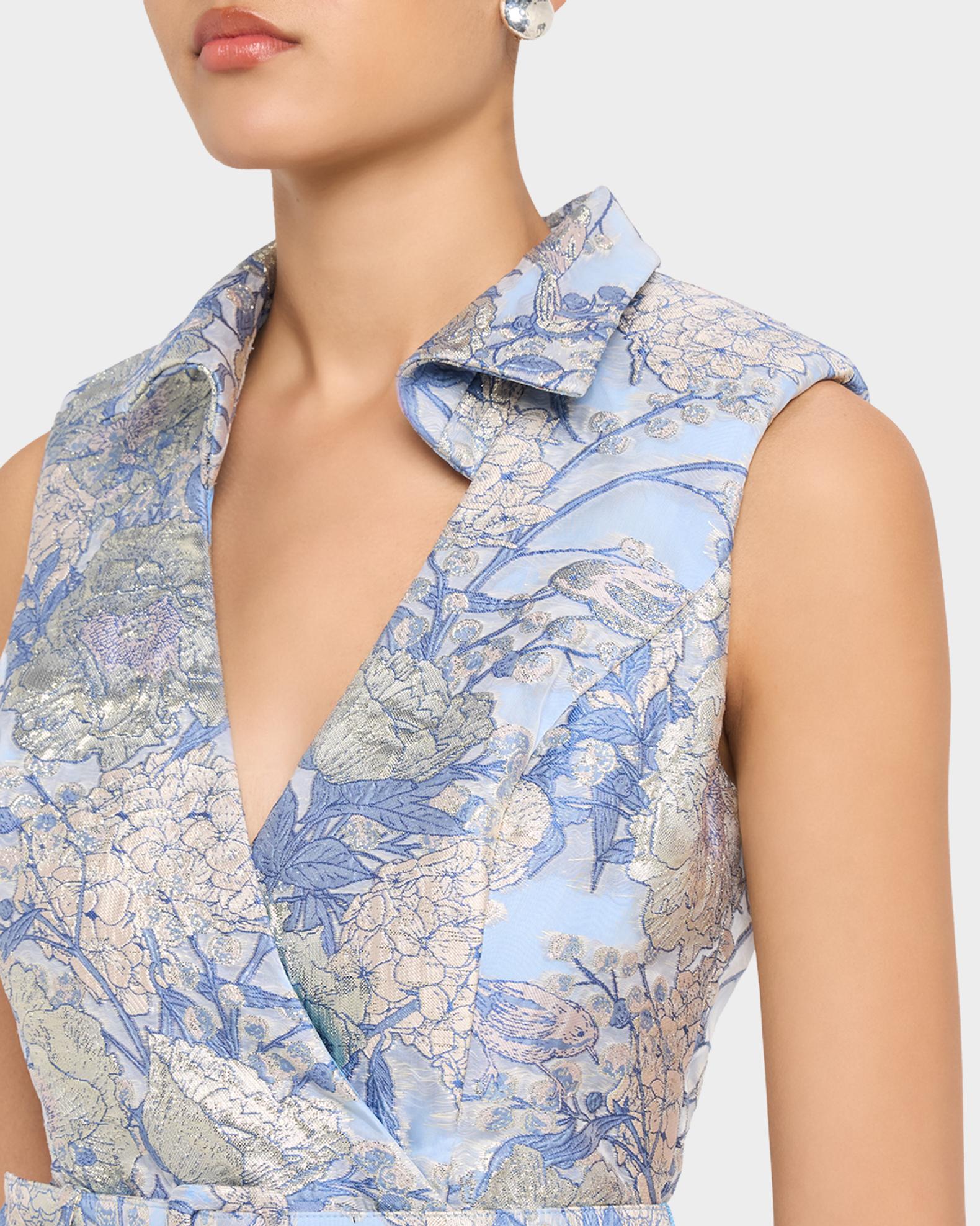Aidan Mattox Belted Metallic Floral Jacquard Midi Dress | Neiman