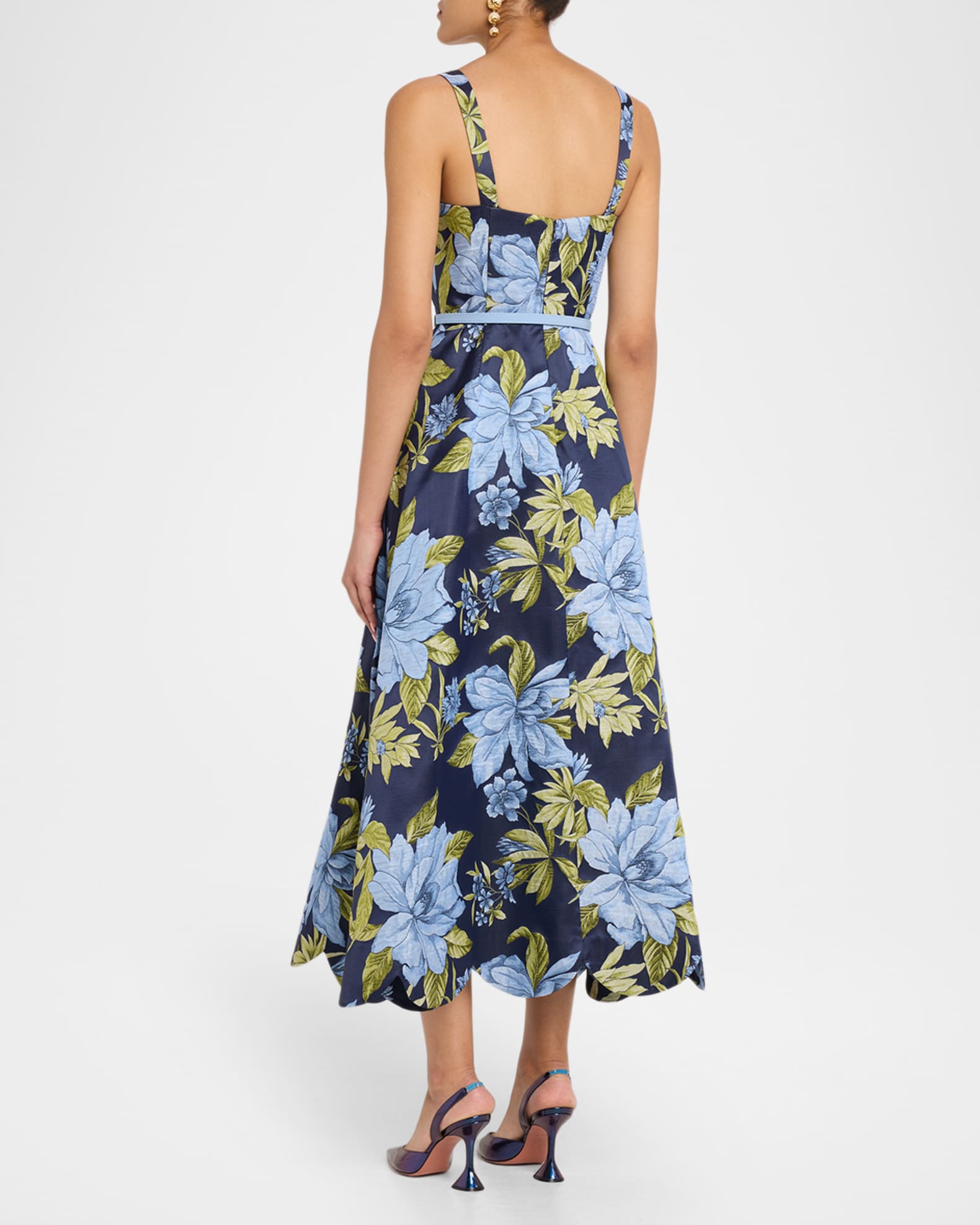 Aidan Mattox Floral Jacquard Sweetheart Midi Dress | Neiman Marcus