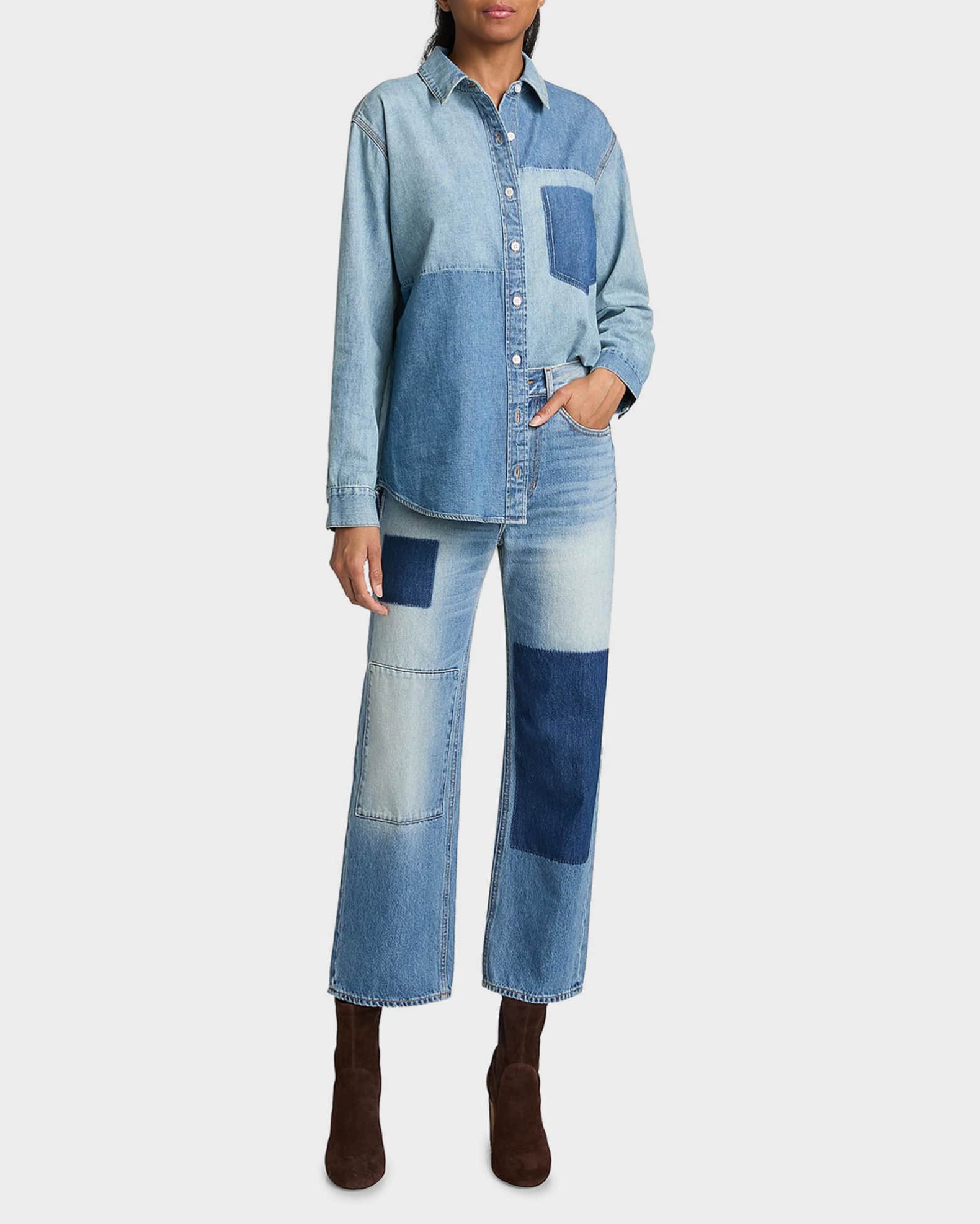 【定価20.2万/上杉柊平】STONE デニムリサーチ ボンバー M Veronica Beard Dylan Patchwork High-Rise Ankle Jeans | Neiman Marcus