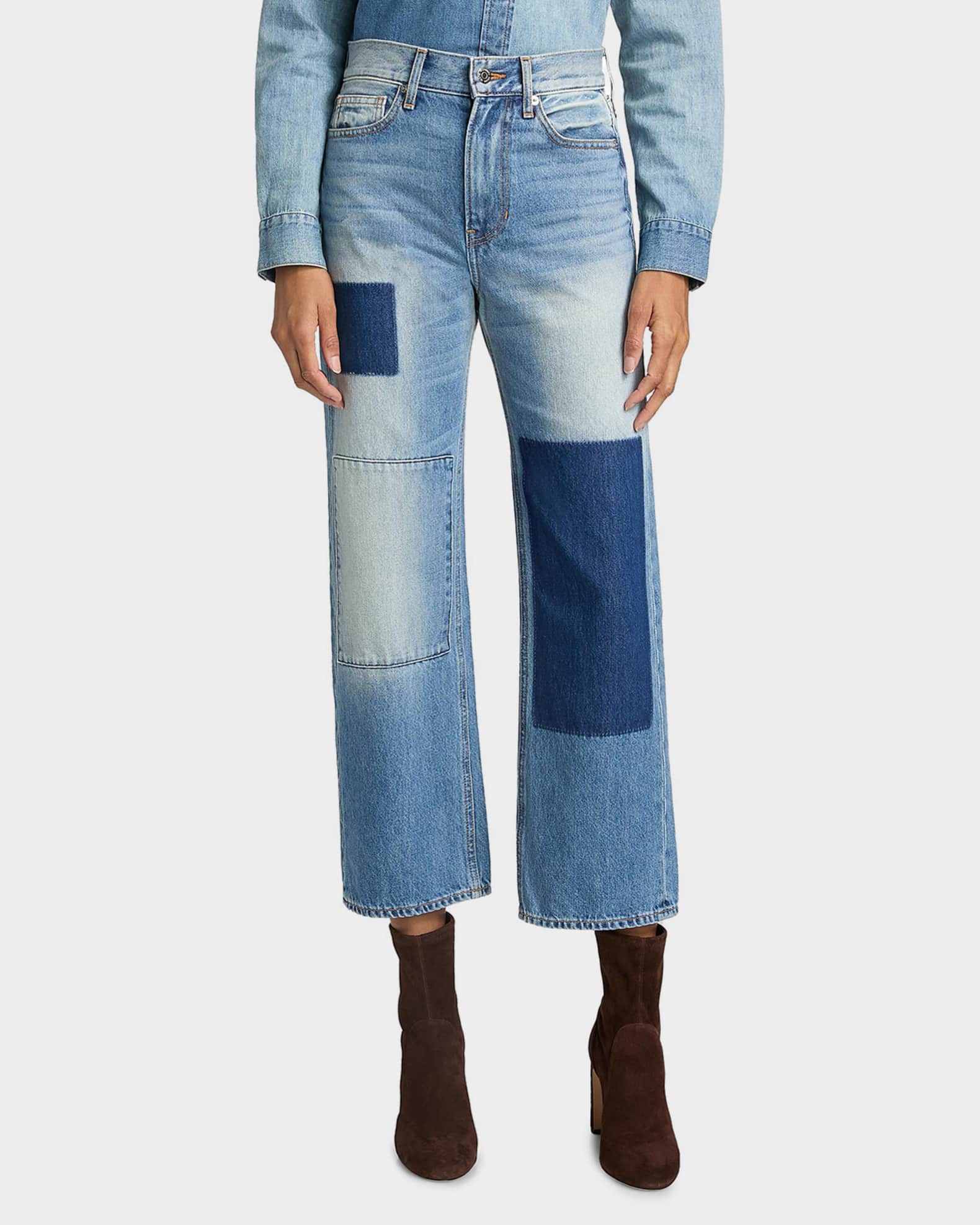 Veronica Beard Dylan Patchwork High-Rise Ankle Jeans | Neiman Marcus