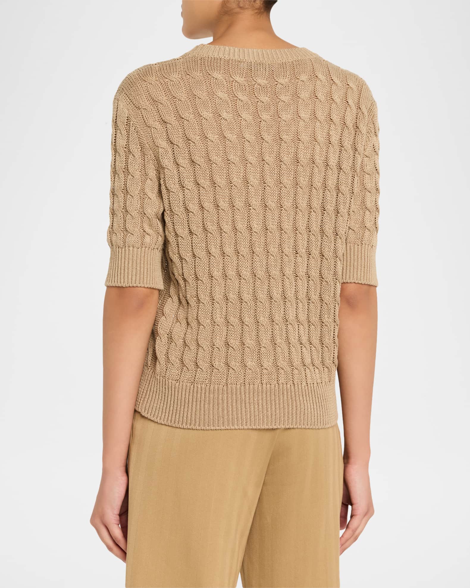 Max Mara Linen Cable-Knit Short-Sleeve Sweater | Neiman Marcus