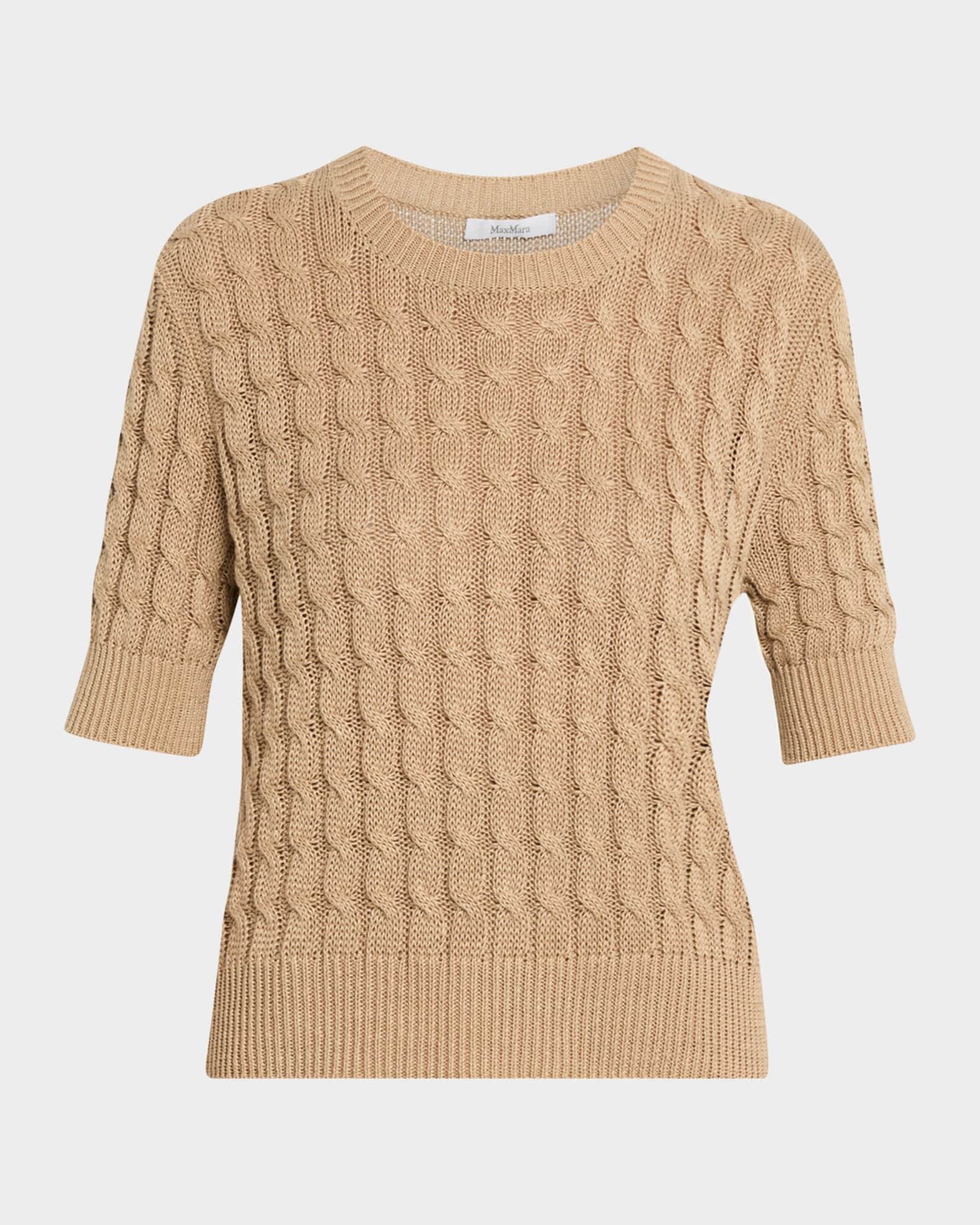 Max Mara Linen Cable-Knit Short-Sleeve Sweater | Neiman Marcus