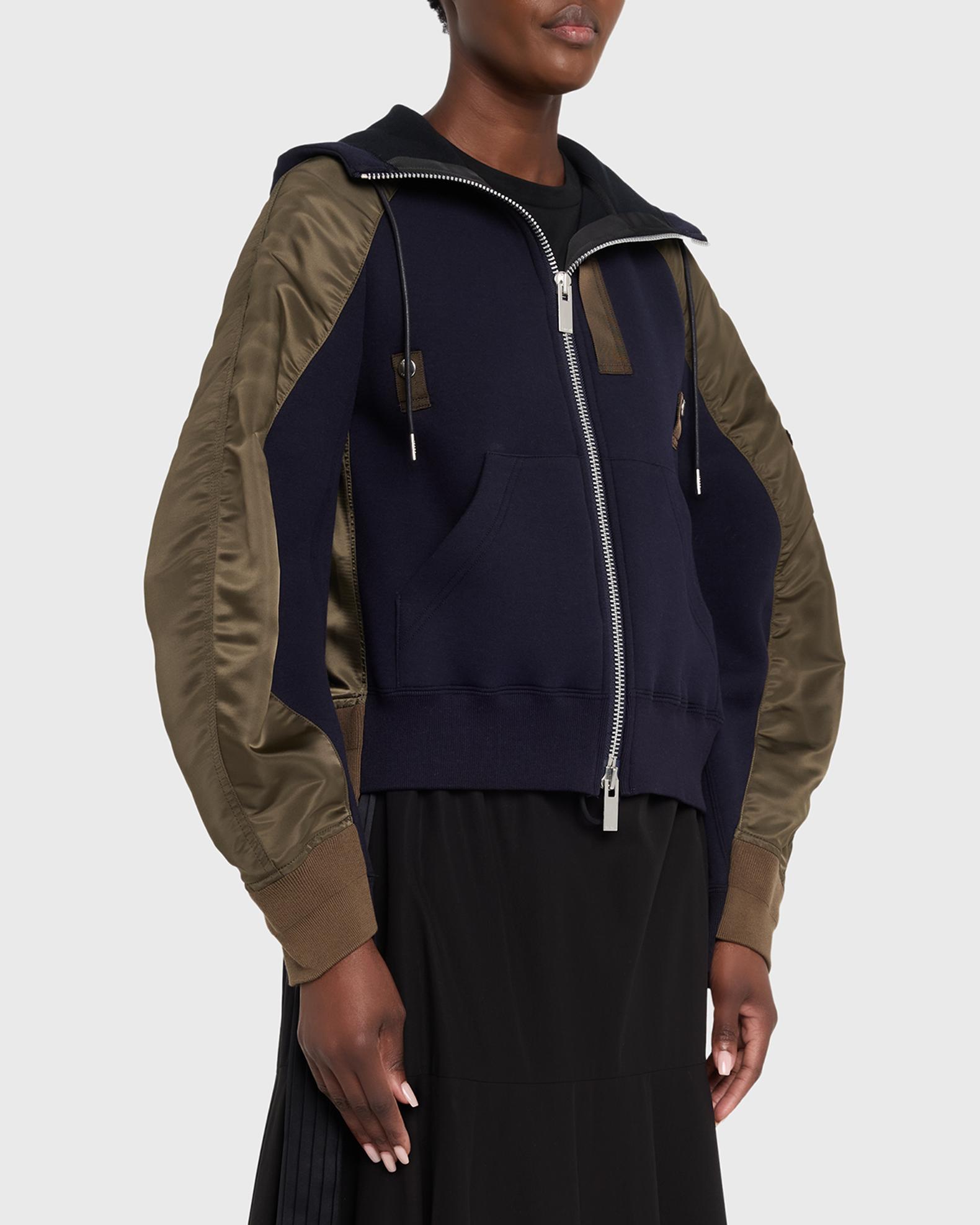 SACAI Mixed-Media Zip Hooded Jacket | Neiman Marcus