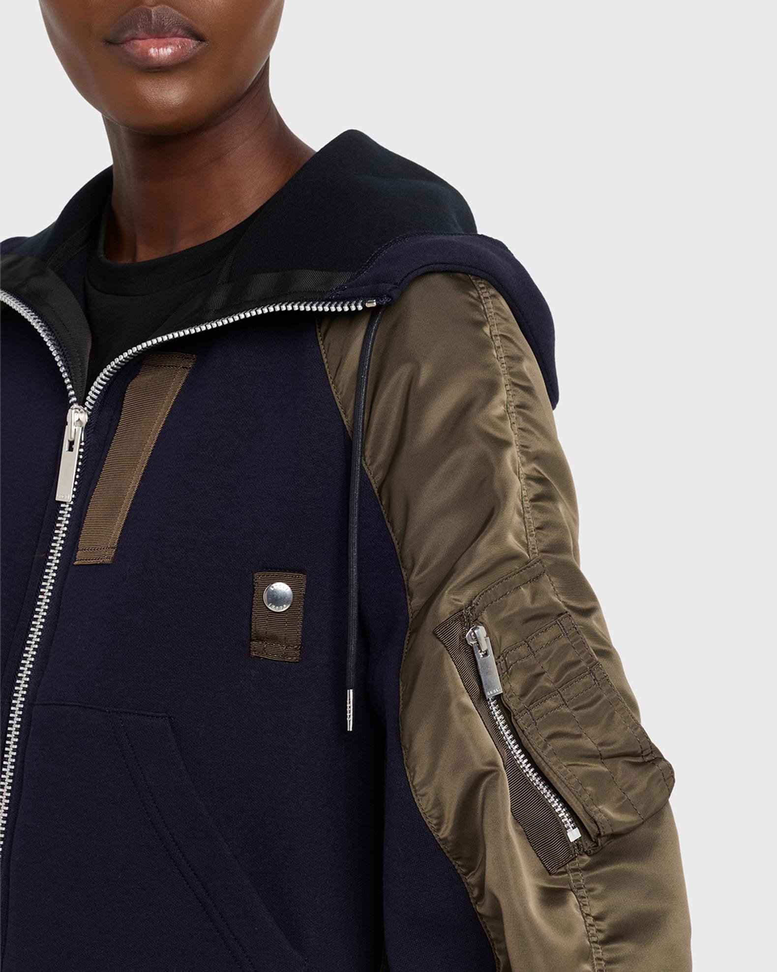 SACAI Mixed-Media Zip Hooded Jacket | Neiman Marcus
