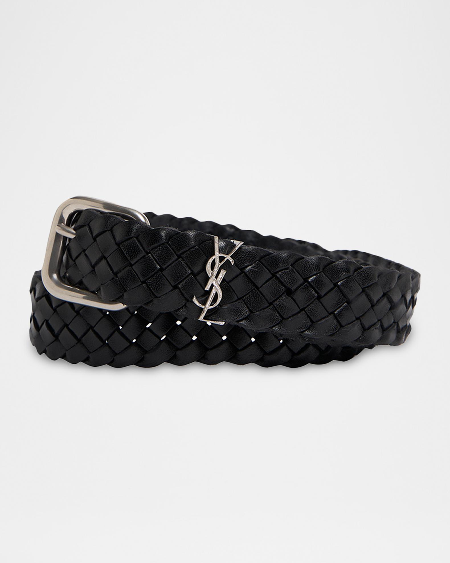 Saint Laurent Men's Cassandre YSL Woven Leather Belt | Neiman Marcus