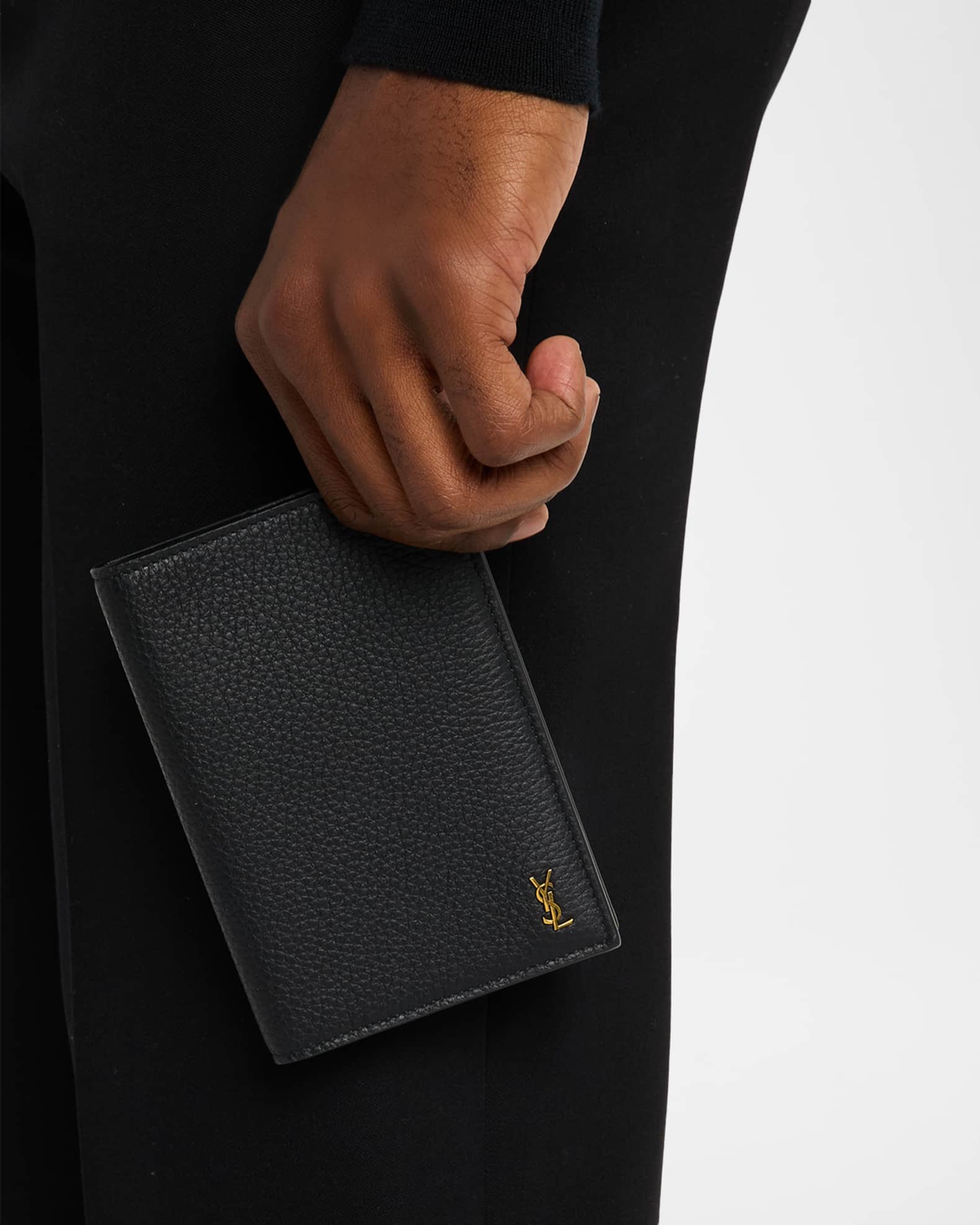 Saint Laurent Men's Tiny Cassandre YSL Passport Case in Grained
