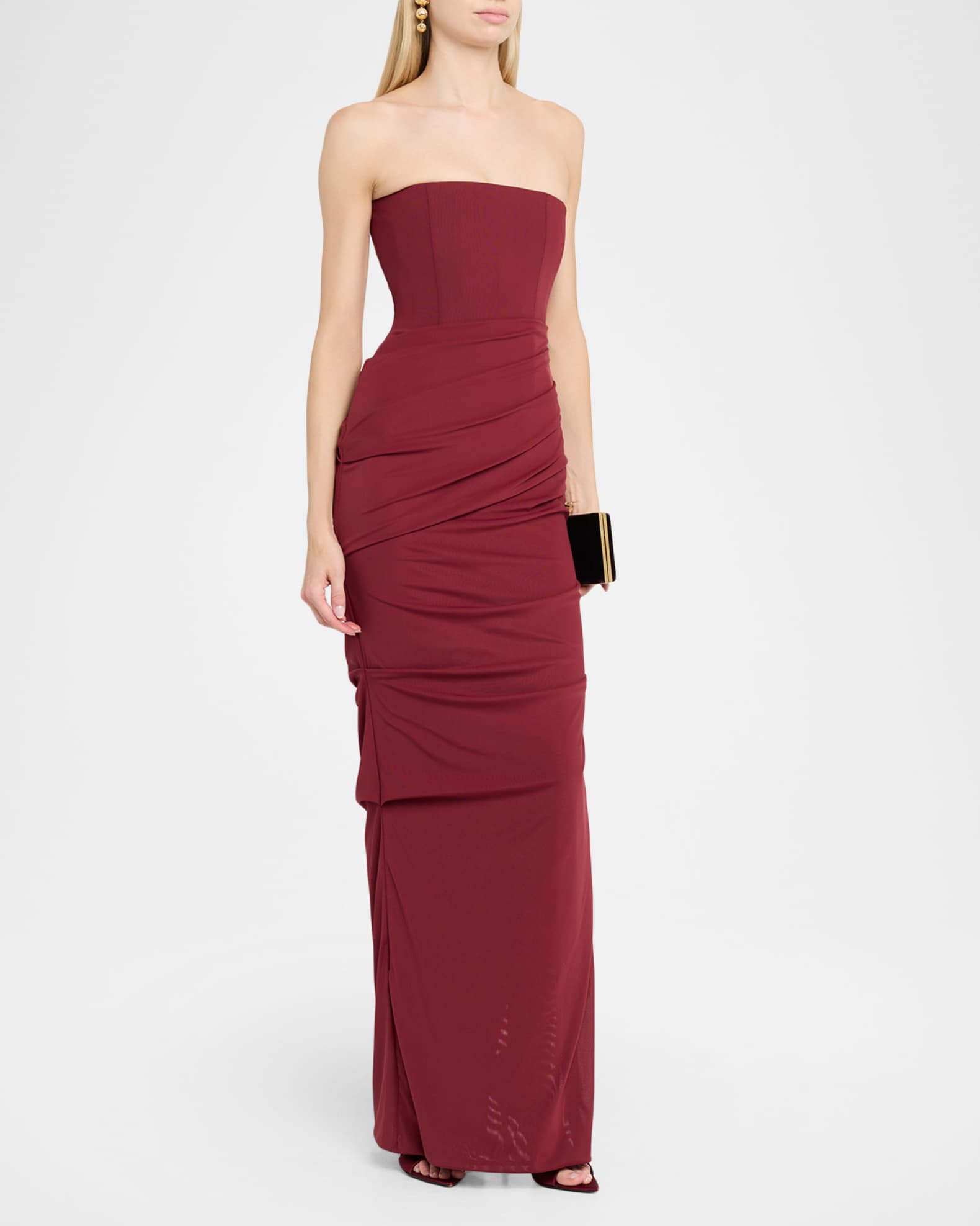 alex perry evening dresses Strapless Tucked Stretch Mesh Column Gown