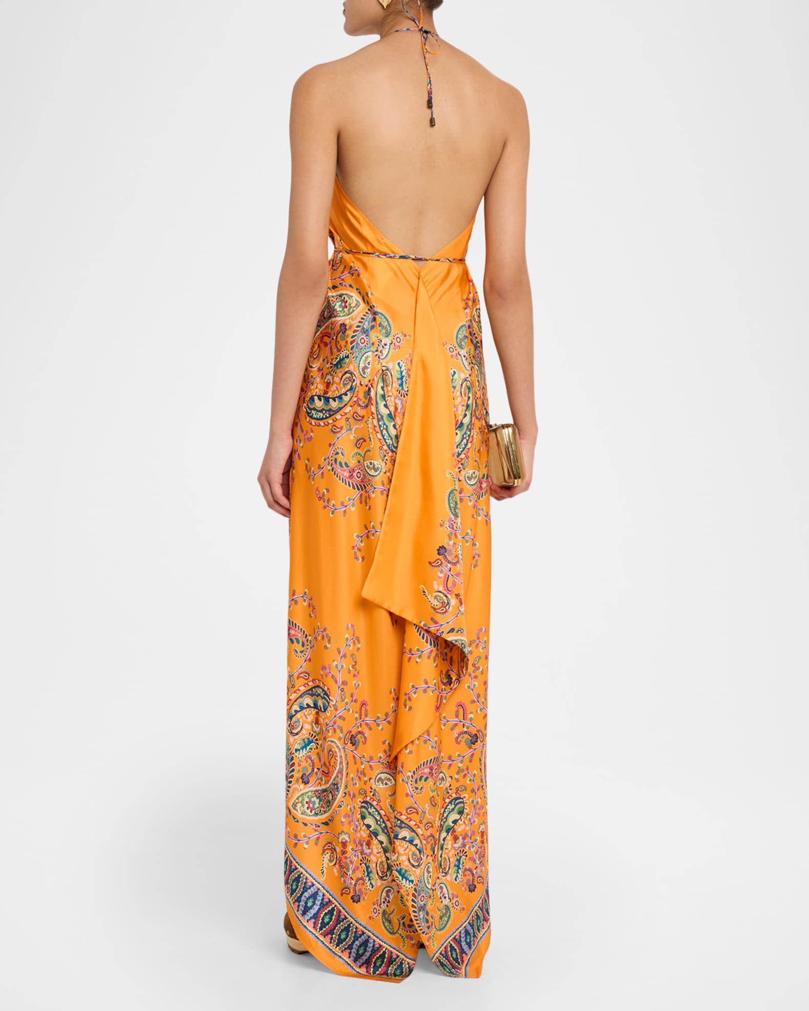 open lace back dress Orange Halter Neck Cover Up Maxi Dress for Summer Style Orange / S main image 1