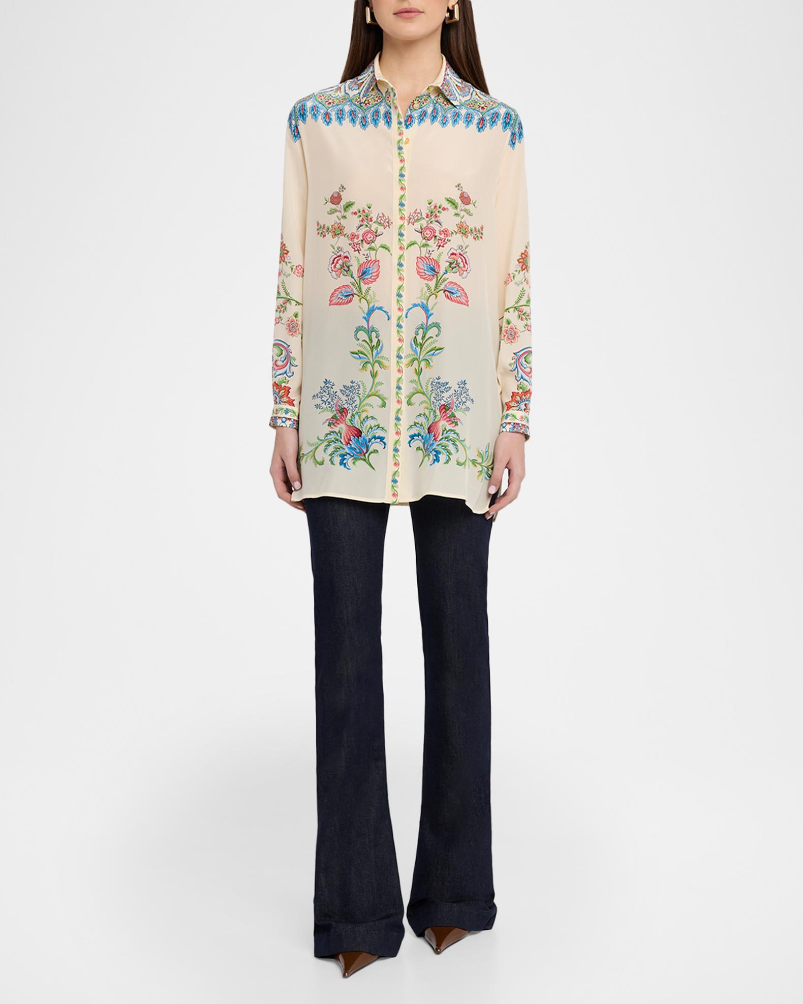 Etro Floral Silk Button-Down Tunic Shirt | Neiman Marcus