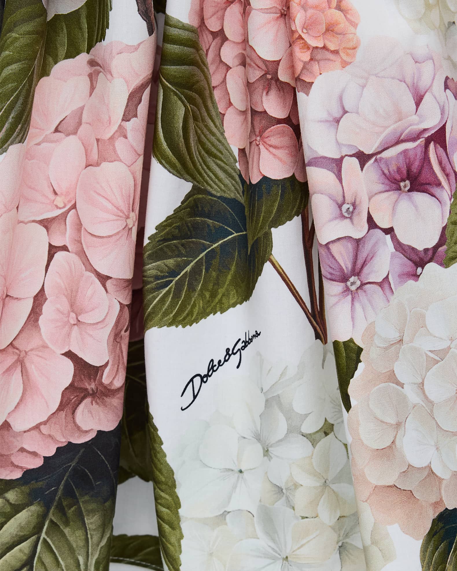 Dolce&Gabbana Girl's Rhinestone DG Hydrangea-Print Jersey & Poplin